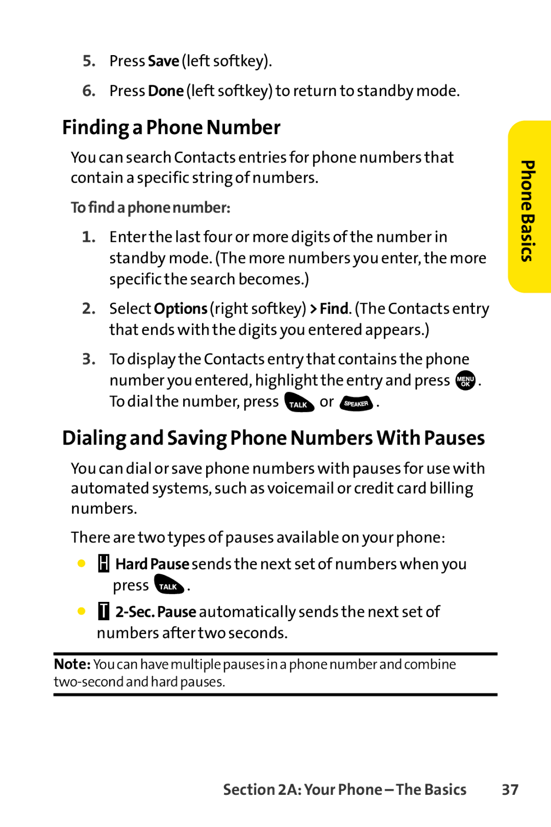 Sprint Nextel SCP-3100 manual Finding a Phone Number, Dialing and Saving Phone Numbers With Pauses, Tofindaphonenumber 