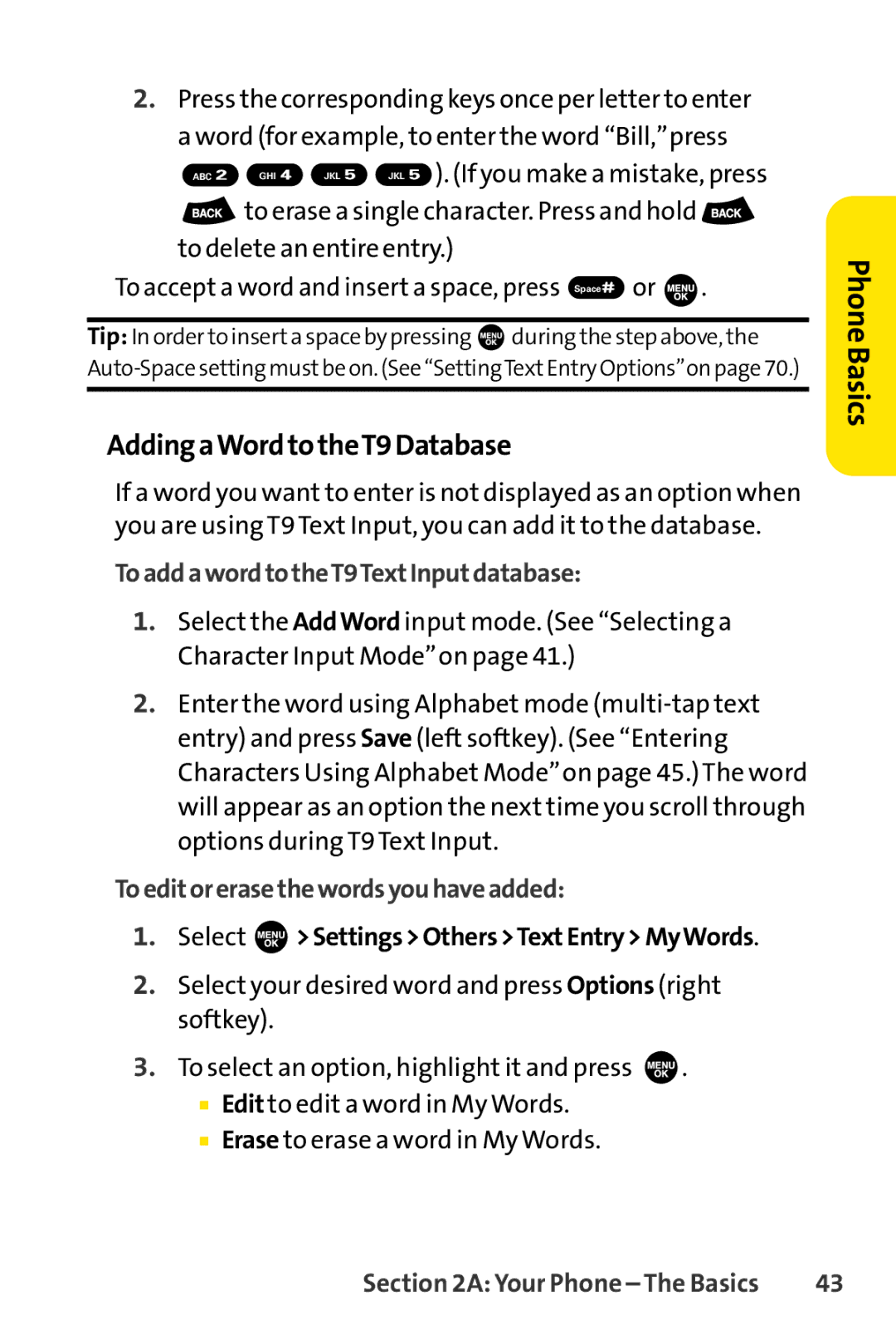 Sprint Nextel SCP-3100 AddingaWordtotheT9Database, ToaddawordtotheT9TextInputdatabase, Toeditorerasethewordsyouhaveadded 