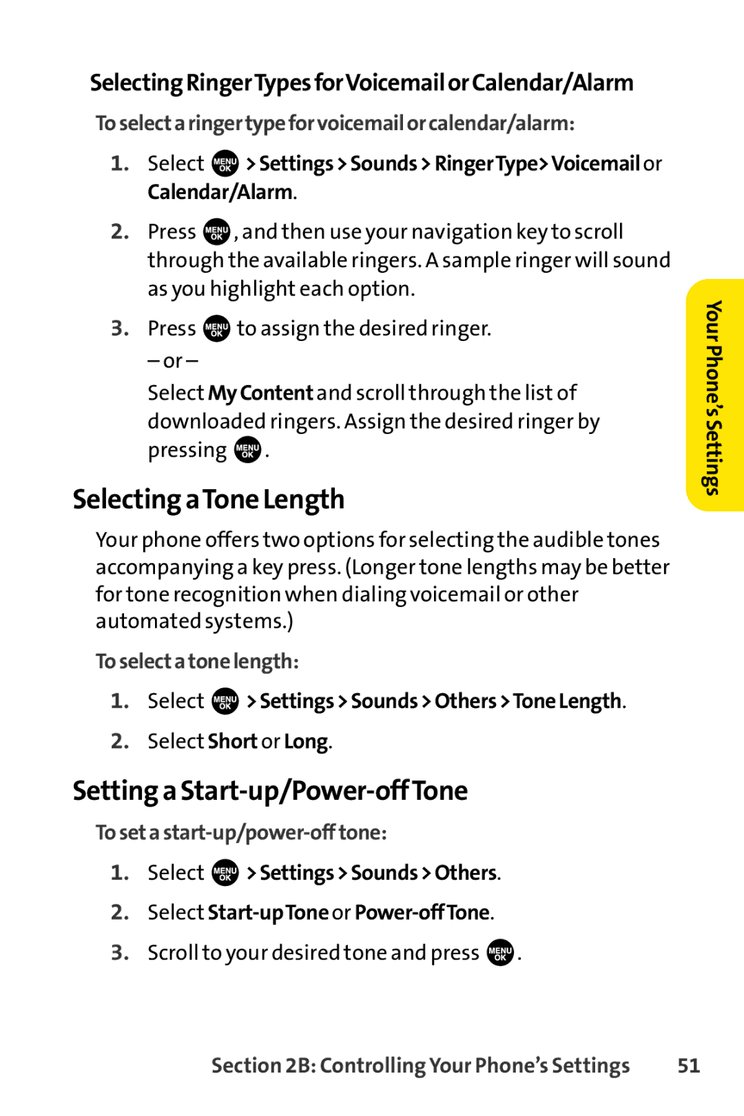 Sprint Nextel SCP-3100 manual Selecting aTone Length, Setting a Start-up/Power-offTone, Toselectatonelength 