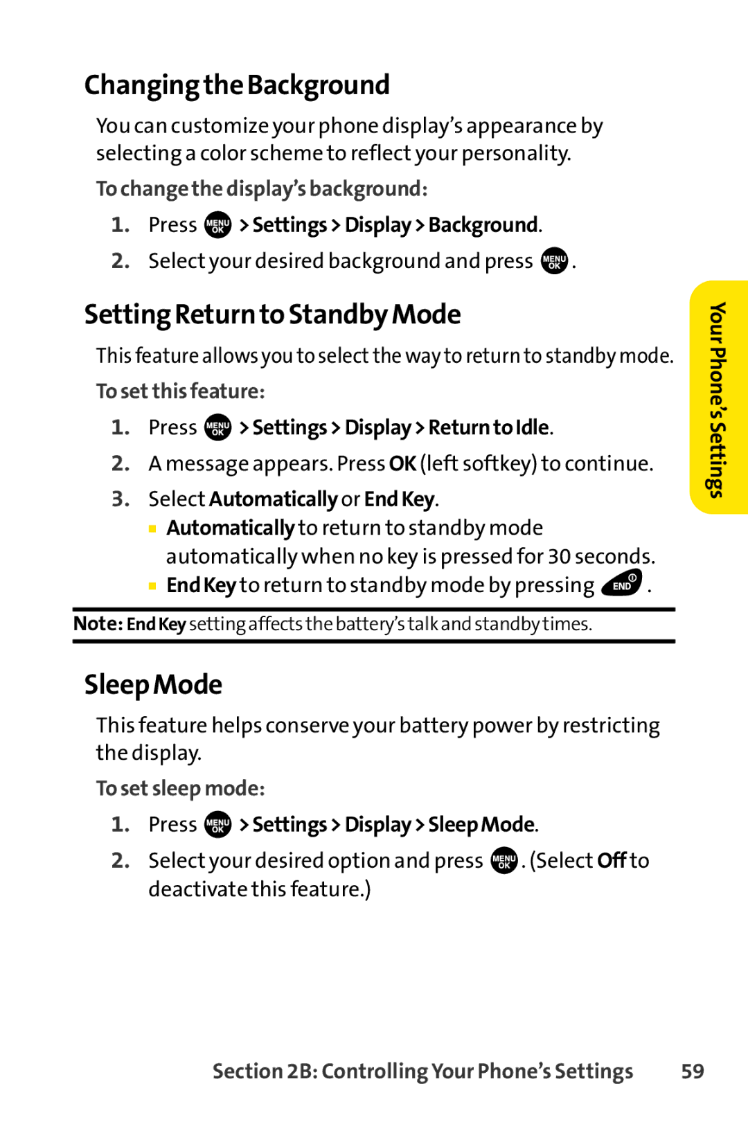 Sprint Nextel SCP-3100 manual Changing the Background, Setting Return to Standby Mode, Sleep Mode 