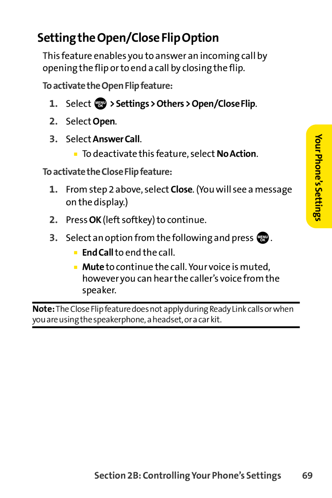 Sprint Nextel SCP-3100 manual Setting the Open/Close Flip Option, ToactivatetheOpenFlipfeature, Select AnswerCall 