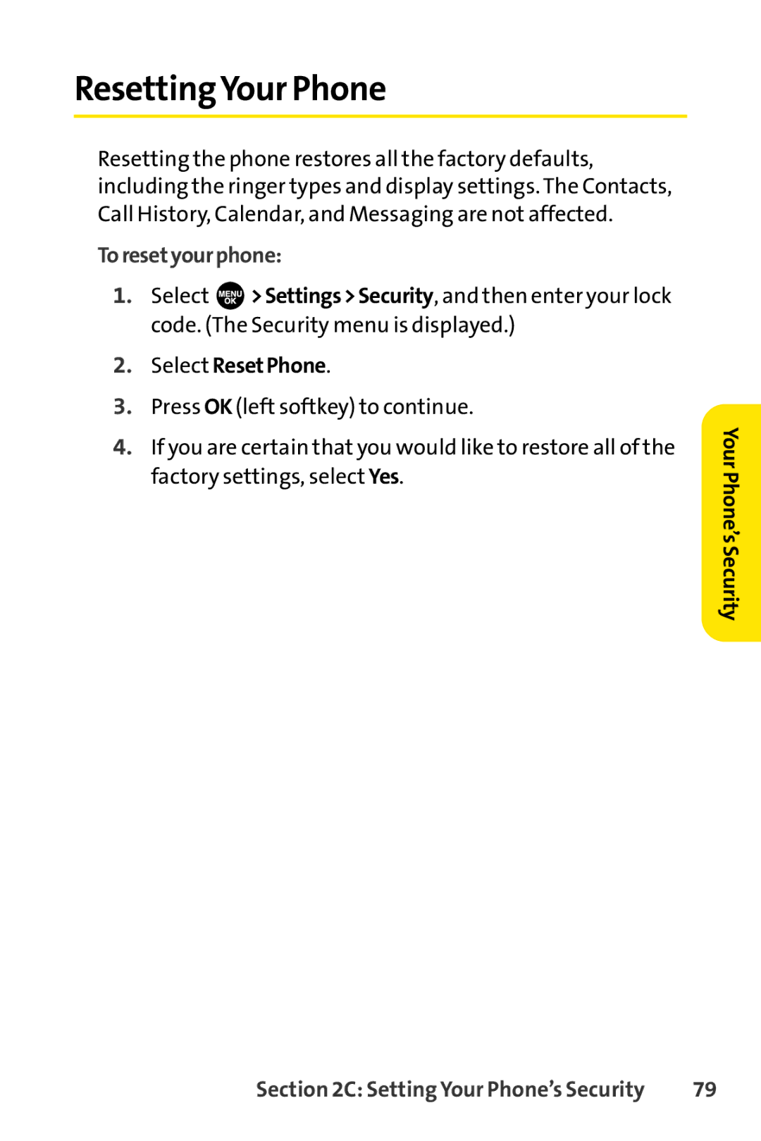 Sprint Nextel SCP-3100 manual ResettingYour Phone, Toresetyourphone, Select ResetPhone 