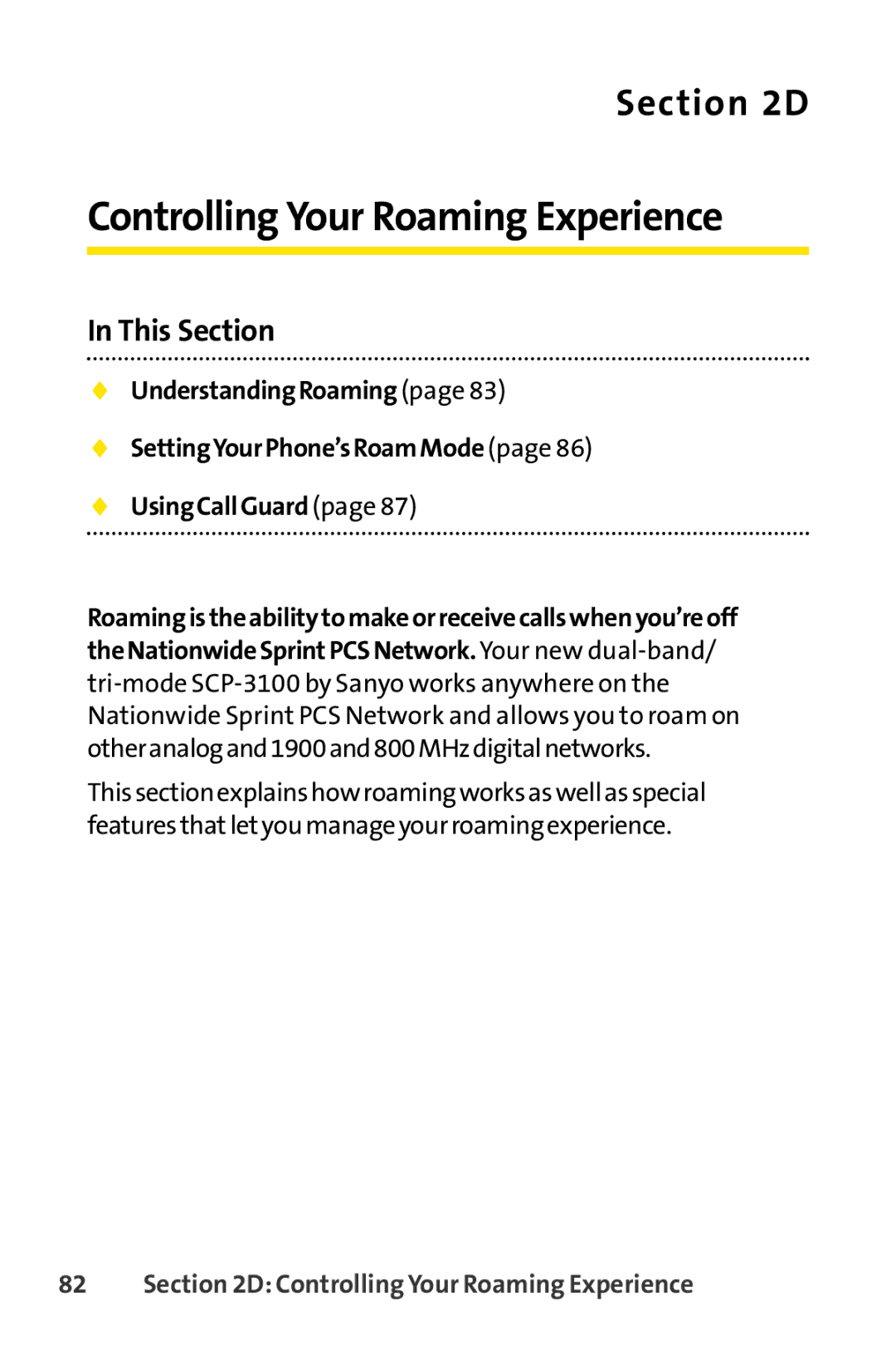 Sprint Nextel SCP-3100 manual Controlling Your Roaming Experience 