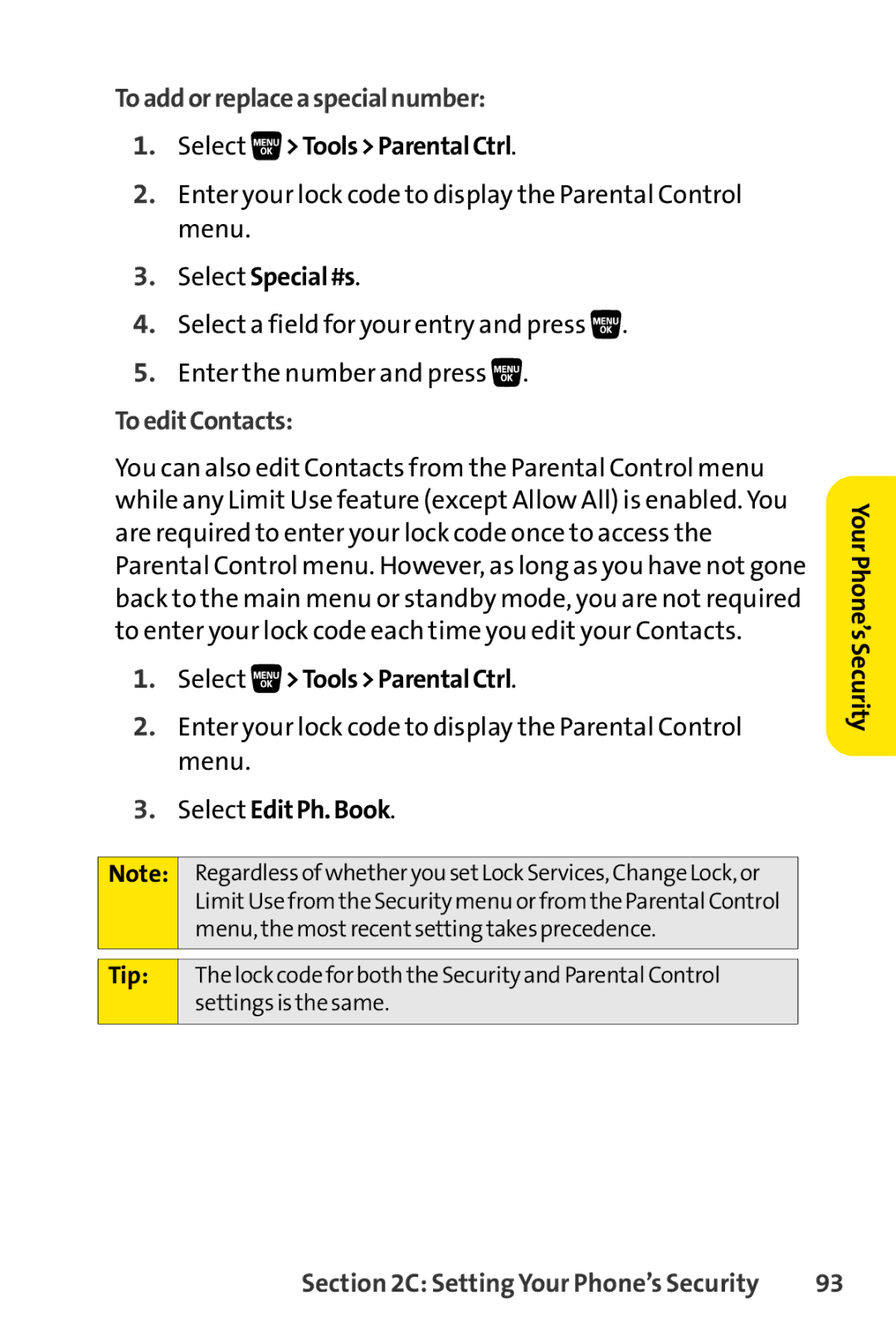 Sprint Nextel SCP-3200 manual Select Special#s, ToeditContacts, Select EditPh.Book 