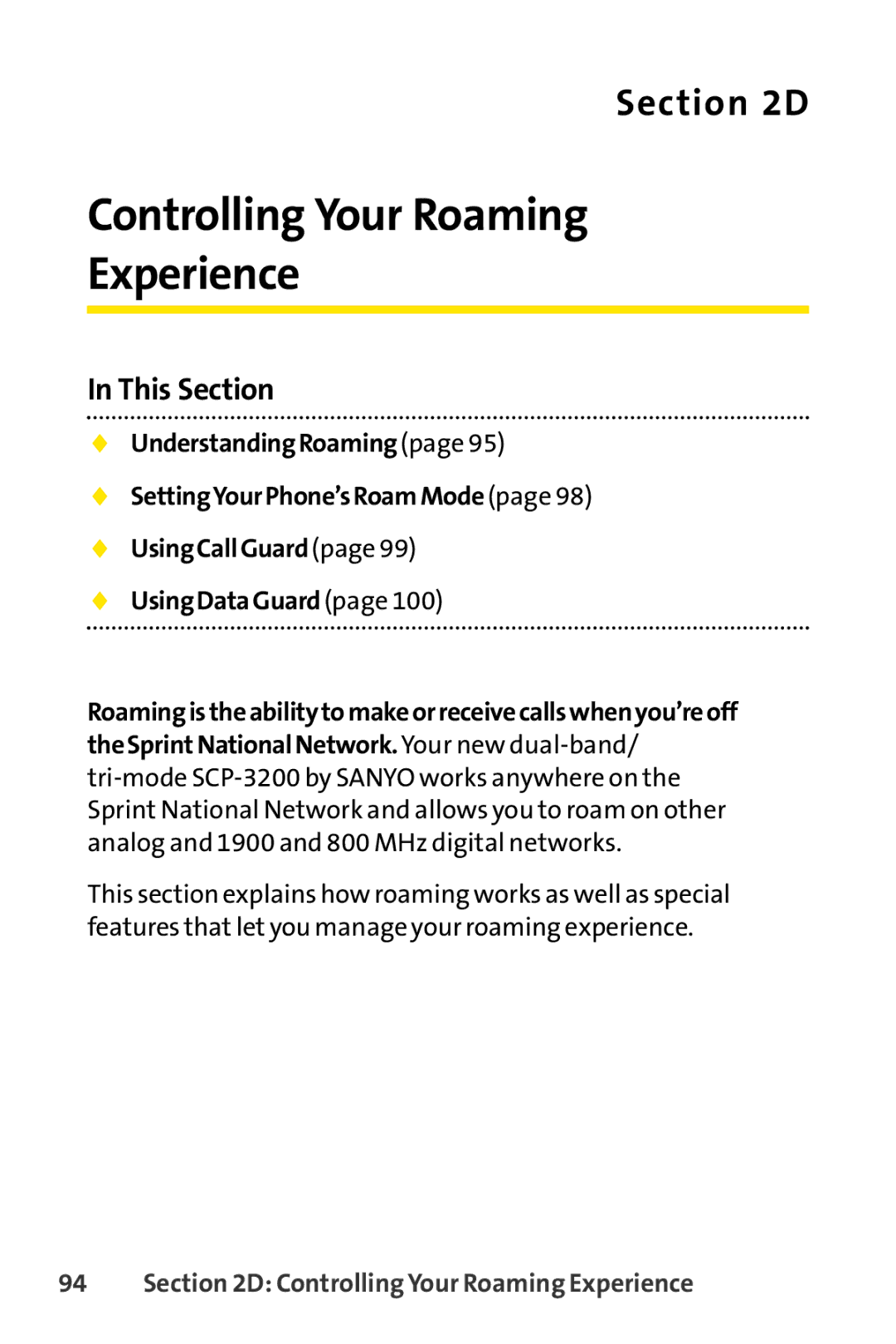 Sprint Nextel SCP-3200 manual Controlling Your Roaming Experience 