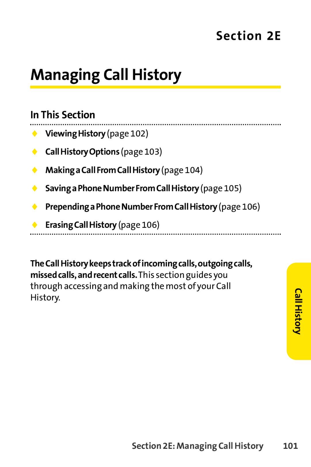 Sprint Nextel SCP-3200 manual Managing Call History, 101 