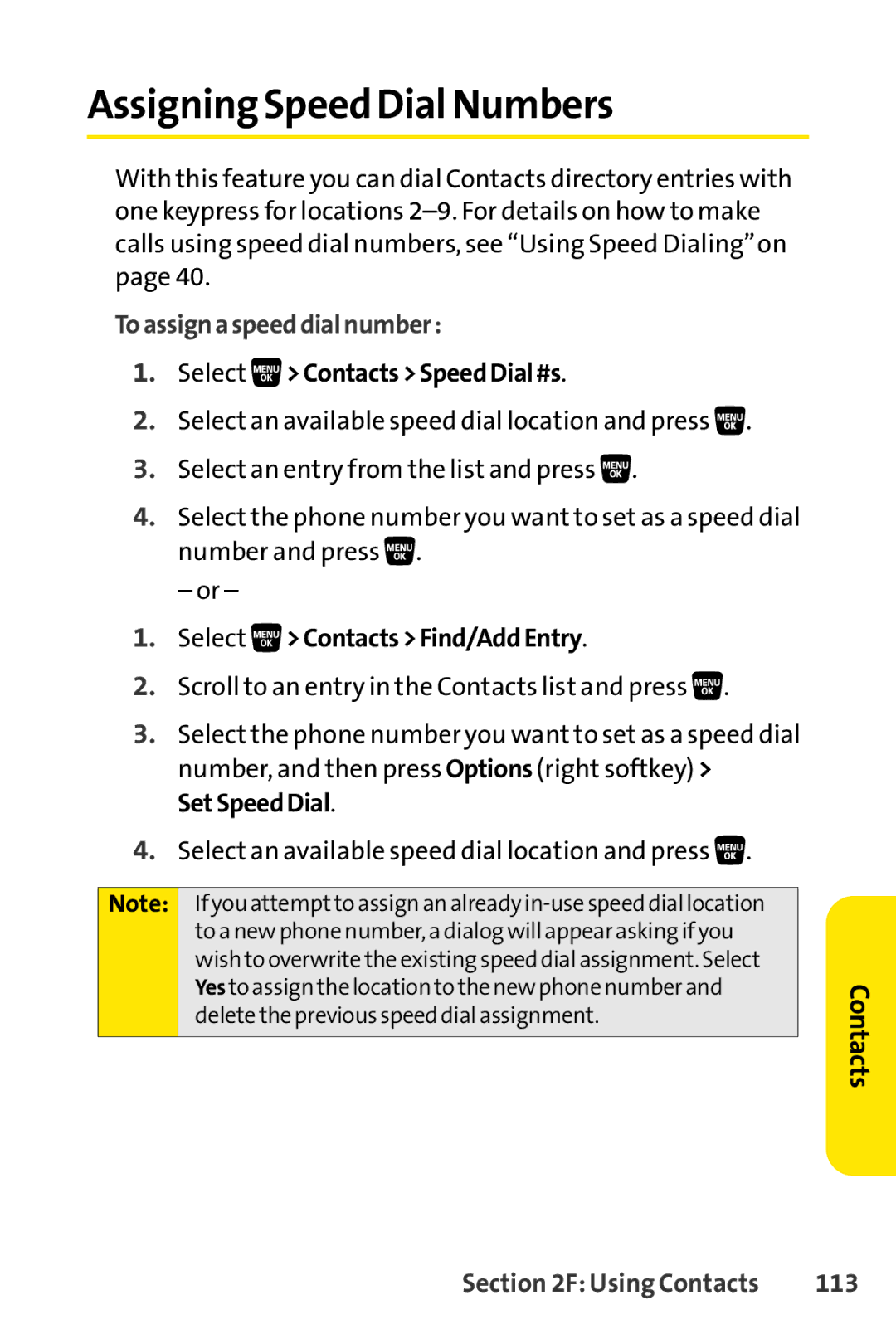 Sprint Nextel SCP-3200 manual Assigning Speed Dial Numbers, Toassignaspeeddialnumber, 113 