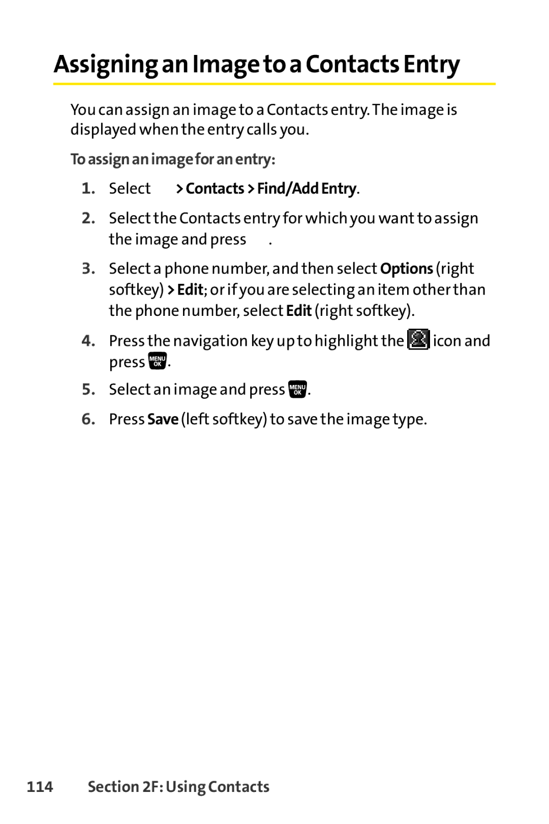 Sprint Nextel SCP-3200 manual Assigning an Image to a Contacts Entry, Toassignanimageforanentry 