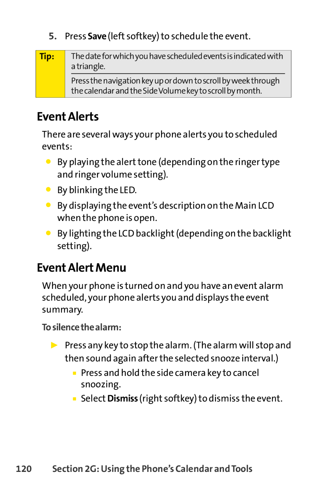 Sprint Nextel SCP-3200 manual Event Alerts, Event Alert Menu, Tosilencethealarm 