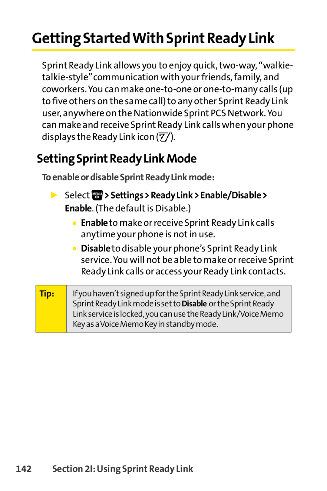 Sprint Nextel SCP-3200 manual Getting StartedWith SprintReady Link, Setting SprintReady Link Mode, Using Sprint Ready Link 