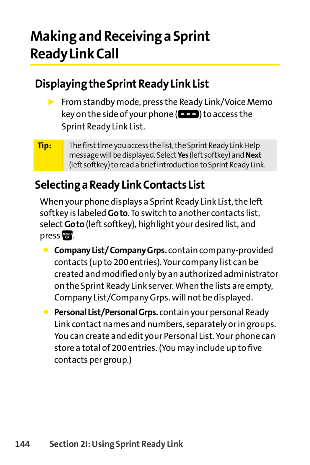 Sprint Nextel SCP-3200 manual Making and Receiving a Sprint Ready Link Call, Displaying the SprintReady Link List 