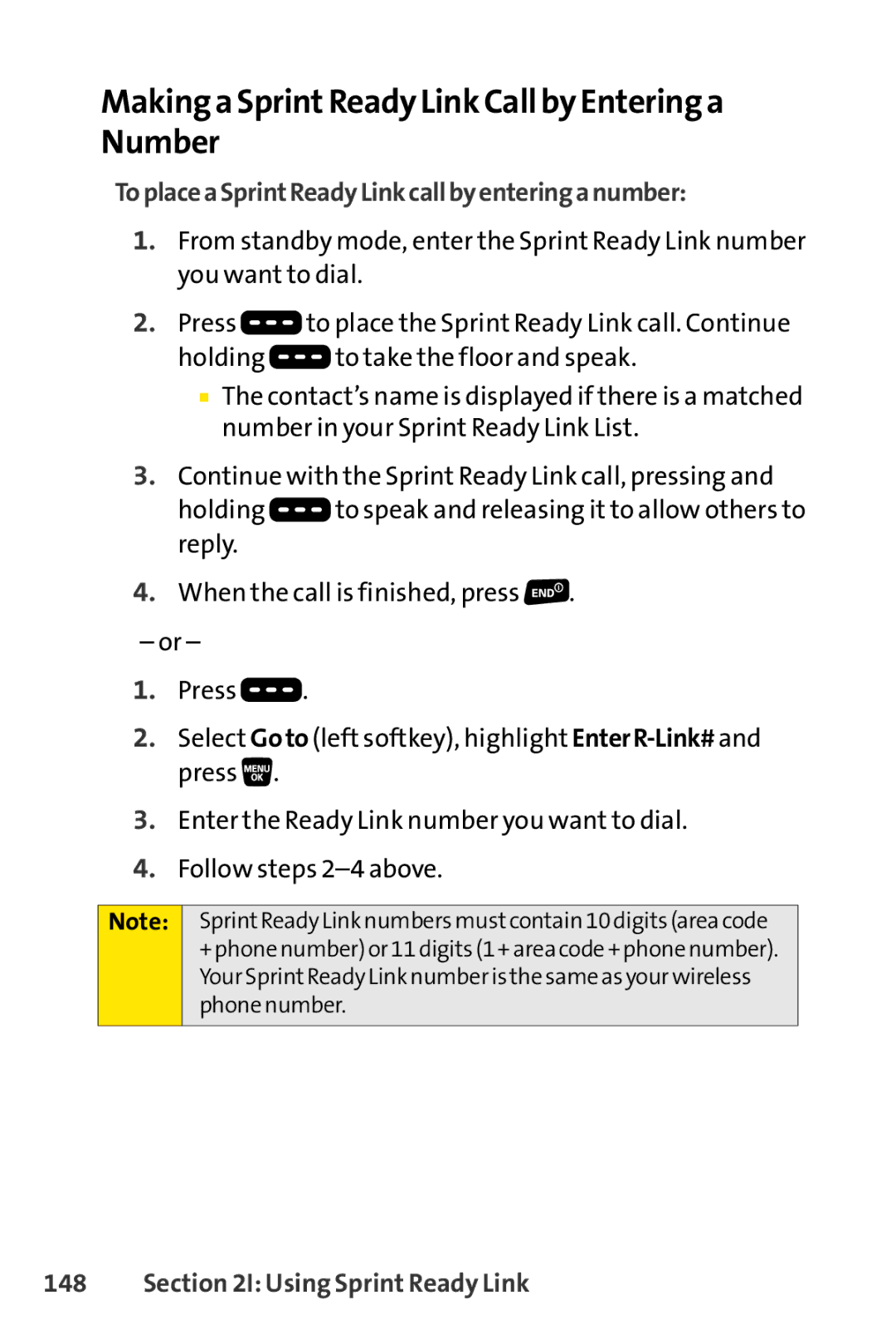 Sprint Nextel SCP-3200 Making a SprintReady Link Call by Entering a Number, ToplaceaSprintReadyLinkcallbyenteringanumber 