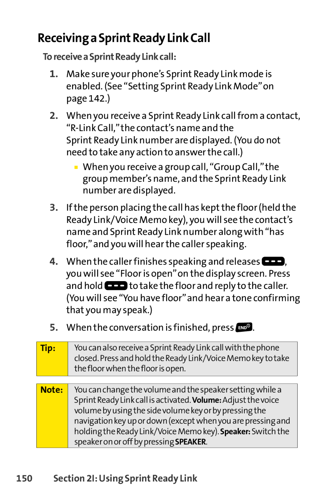 Sprint Nextel SCP-3200 manual Receiving a SprintReady Link Call, ToreceiveaSprintReadyLinkcall 