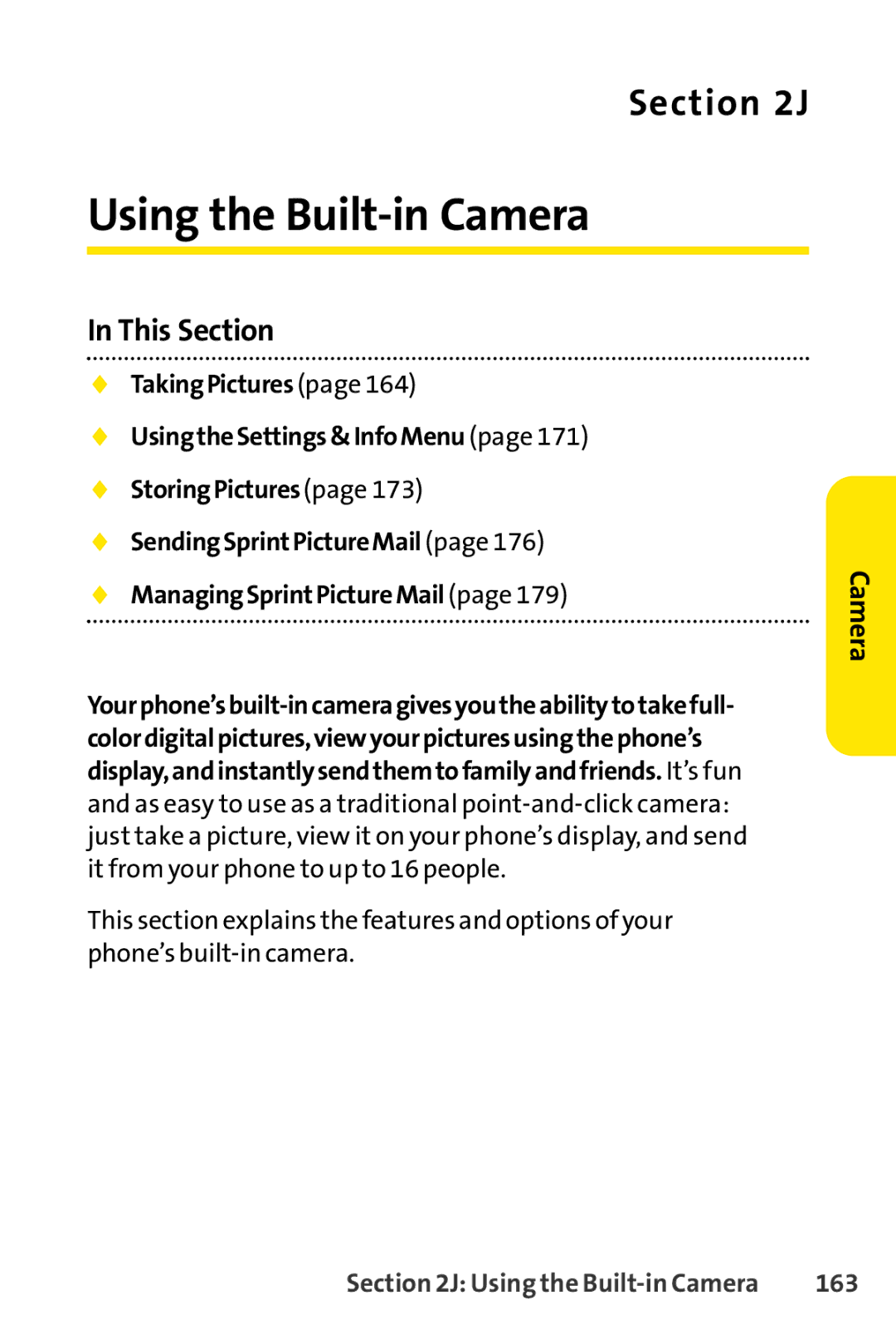 Sprint Nextel SCP-3200 manual Using the Built-in Camera, 163 