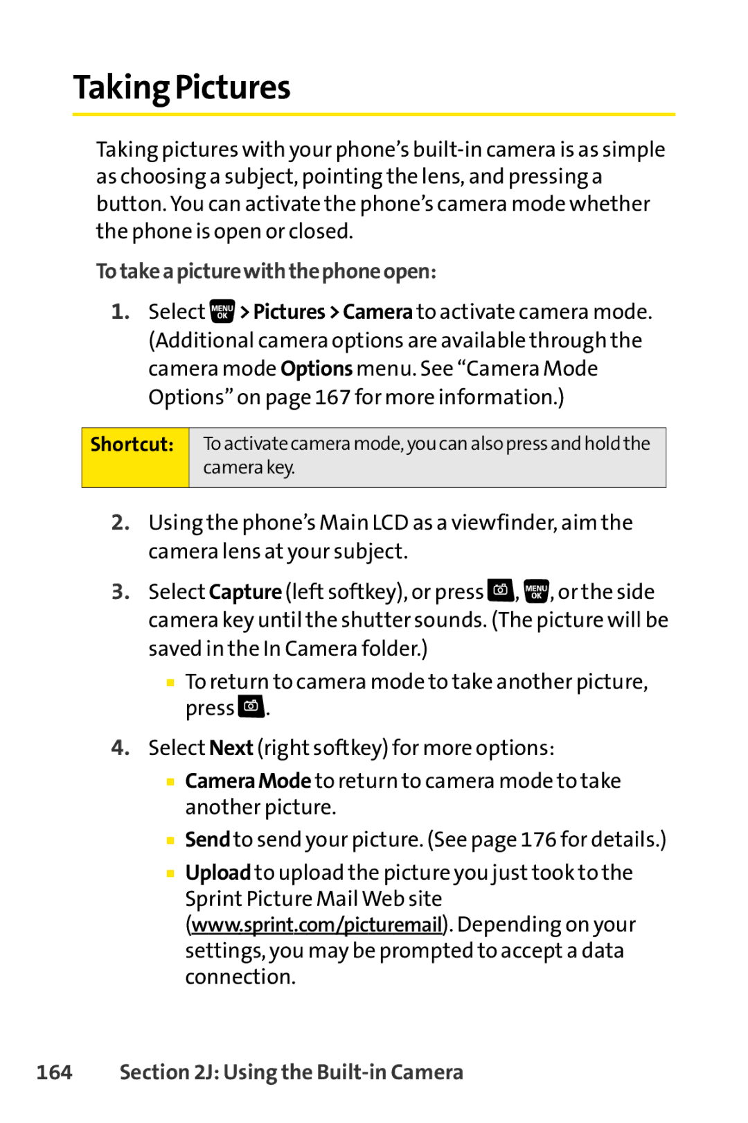 Sprint Nextel SCP-3200 manual Taking Pictures, Totakeapicturewiththephoneopen, Using the Built-in Camera 