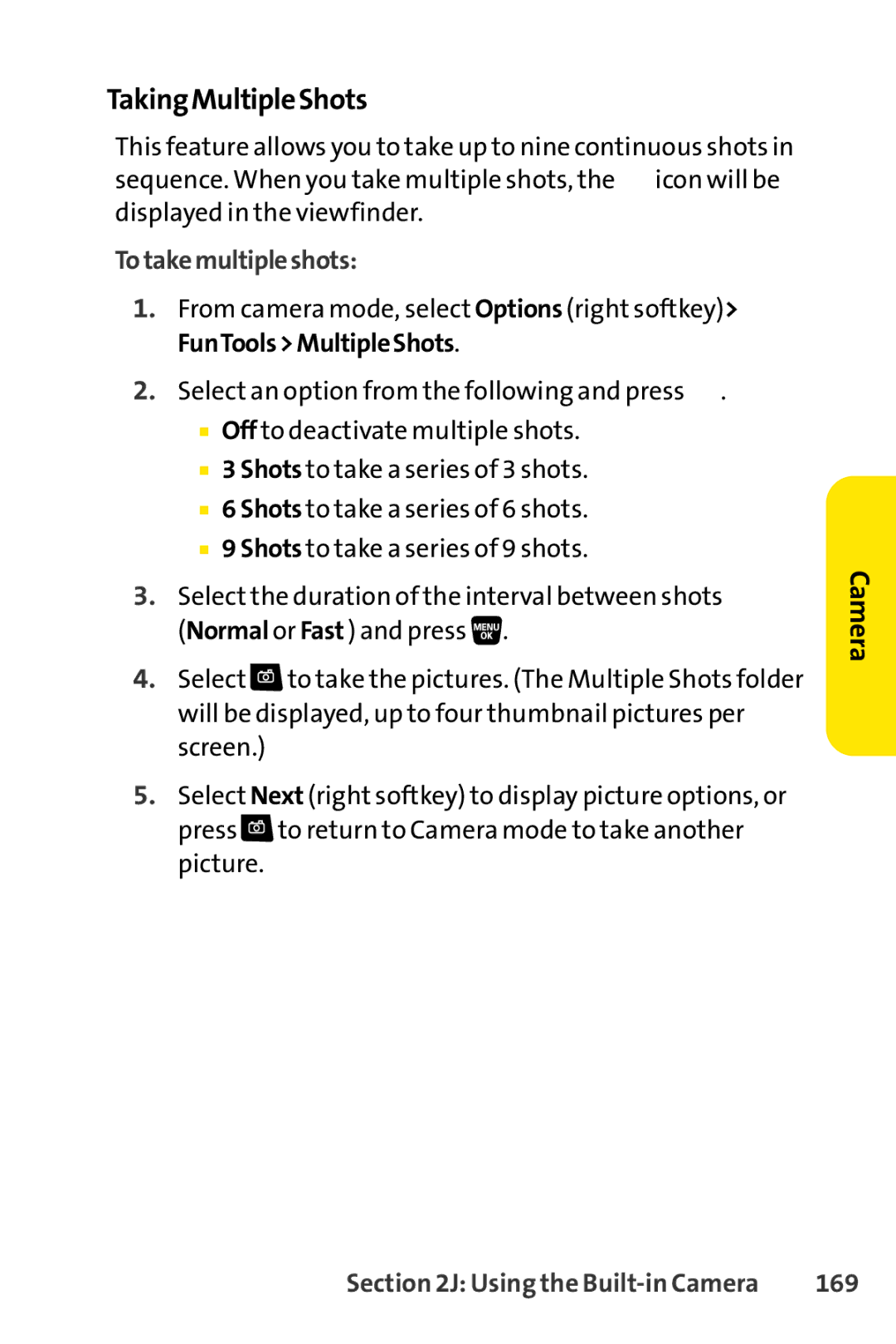 Sprint Nextel SCP-3200 manual TakingMultipleShots, Totakemultipleshots, 169 