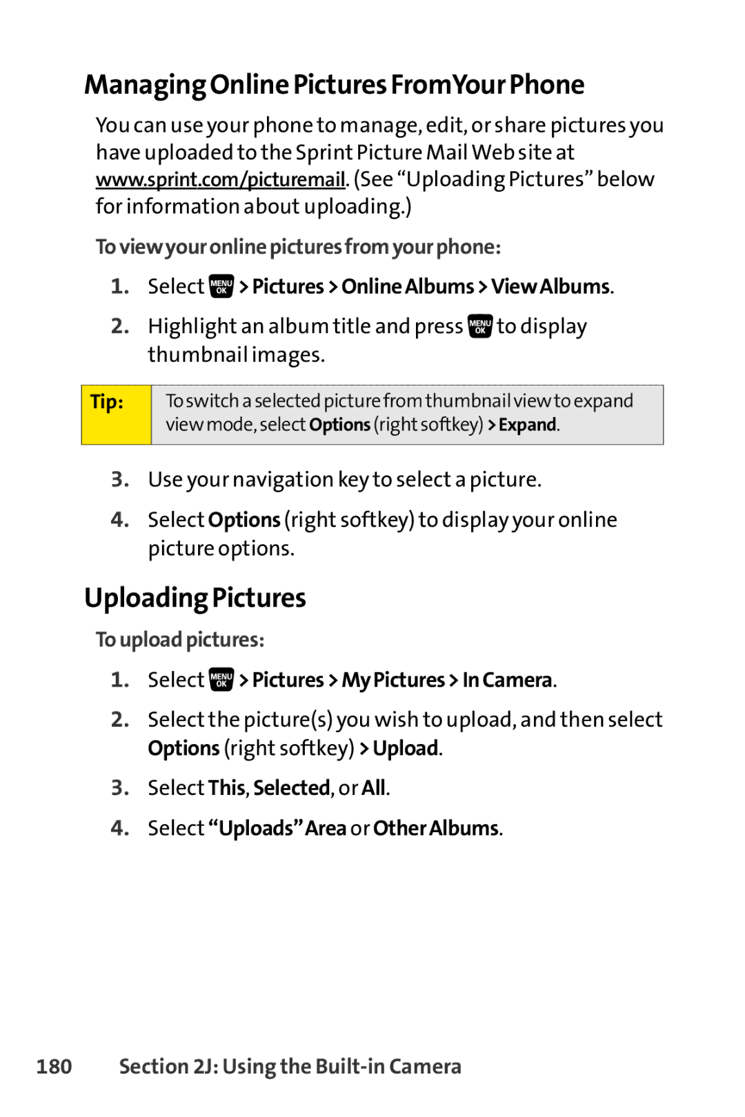 Sprint Nextel SCP-3200 Managing Online Pictures FromYour Phone, Uploading Pictures, Toviewyouronlinepicturesfromyourphone 