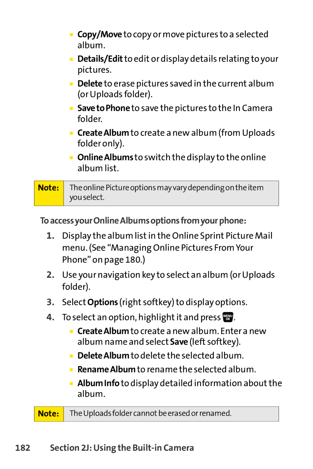 Sprint Nextel SCP-3200 manual ToaccessyourOnlineAlbumsoptionsfromyourphone 