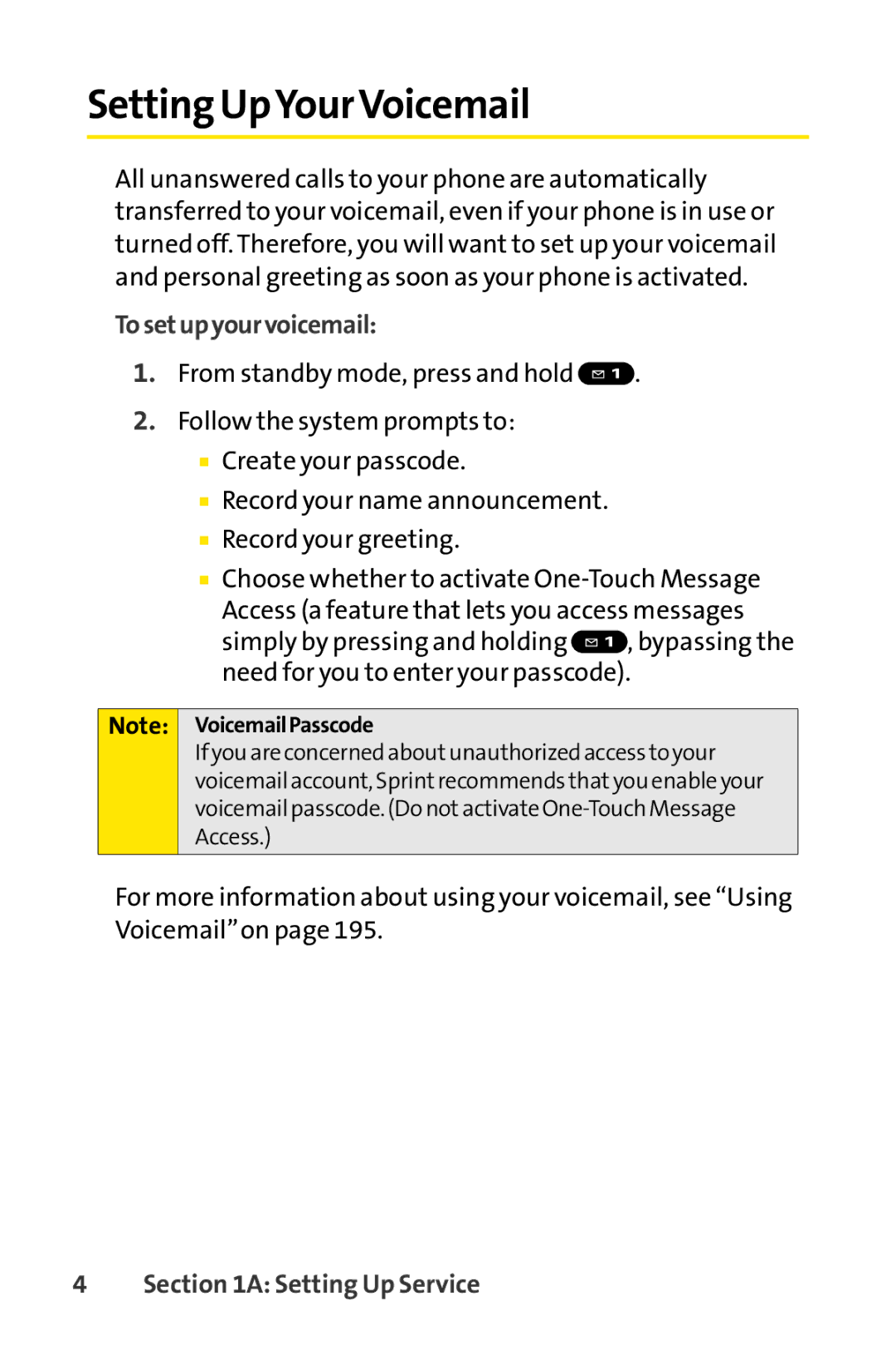 Sprint Nextel SCP-3200 manual Setting UpYourVoicemail, Tosetupyourvoicemail 