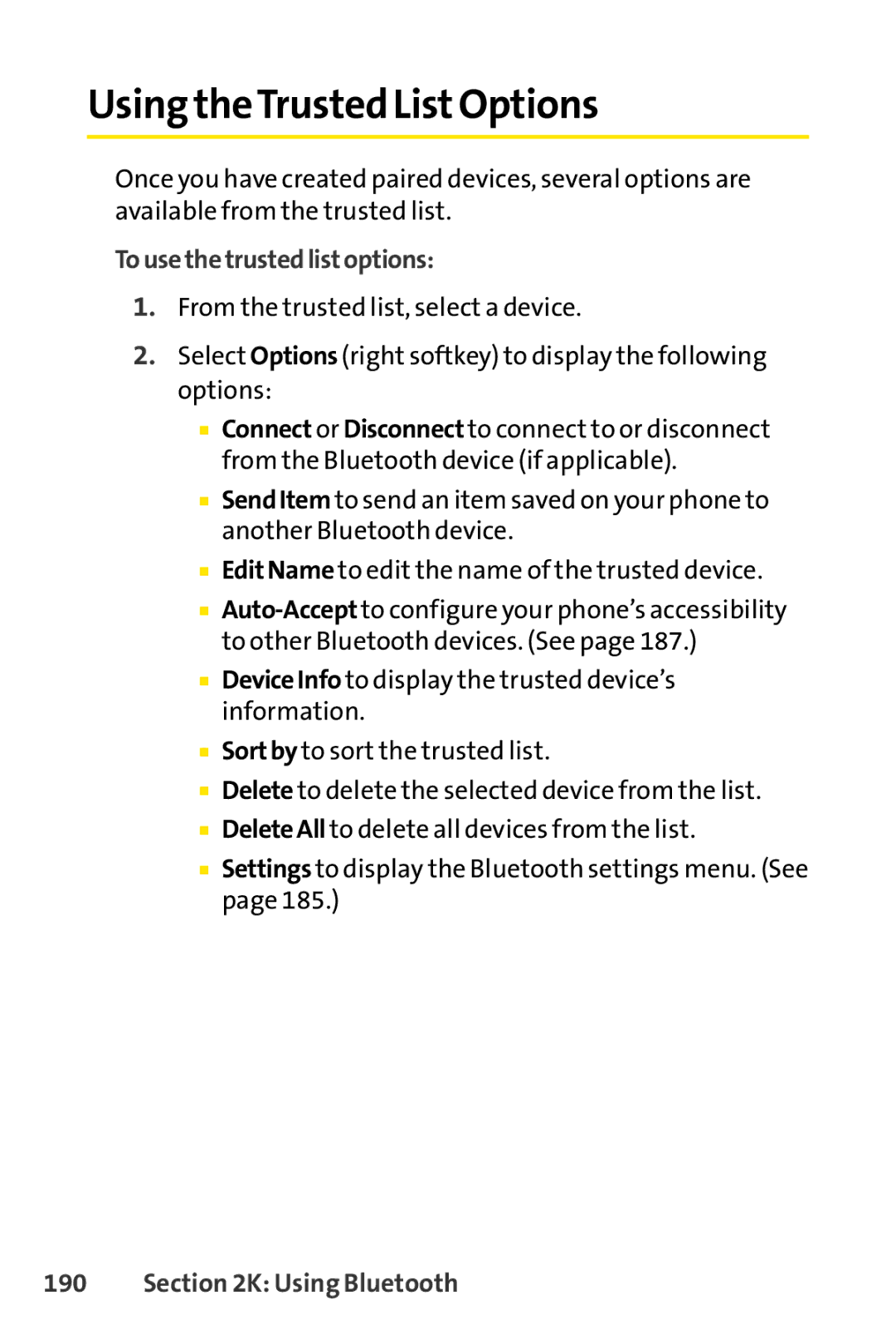 Sprint Nextel SCP-3200 manual Using theTrusted ListOptions, Tousethetrustedlistoptions 