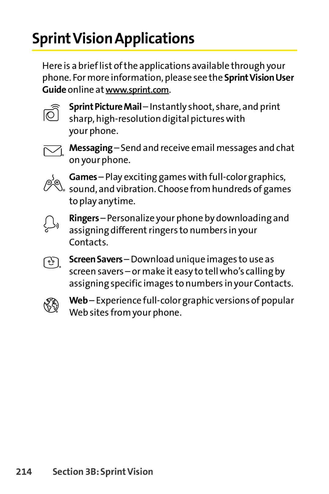 Sprint Nextel SCP-3200 manual SprintVision Applications, Sprint Vision 