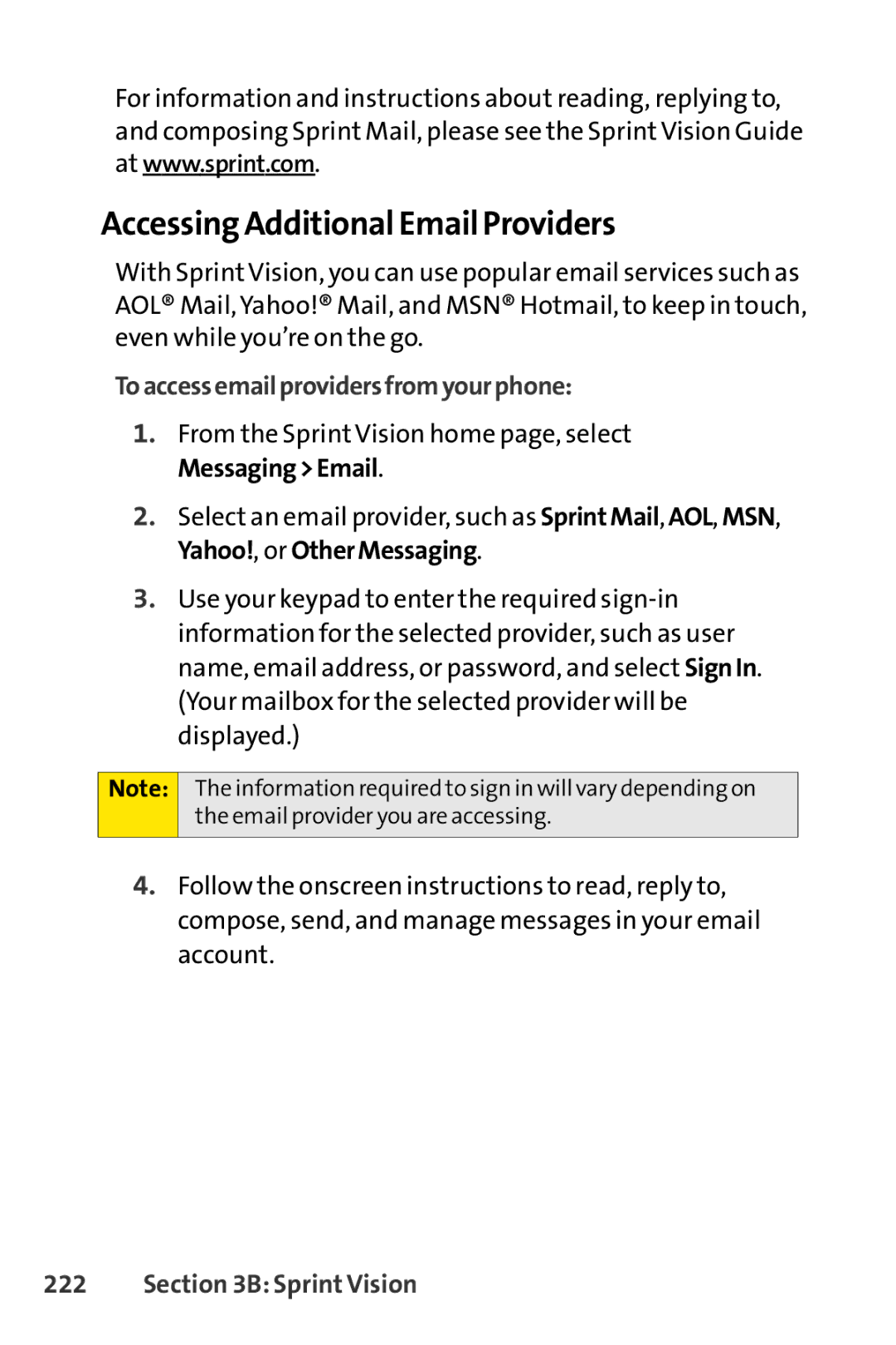 Sprint Nextel SCP-3200 manual Accessing Additional Email Providers, Toaccessemailprovidersfromyourphone 