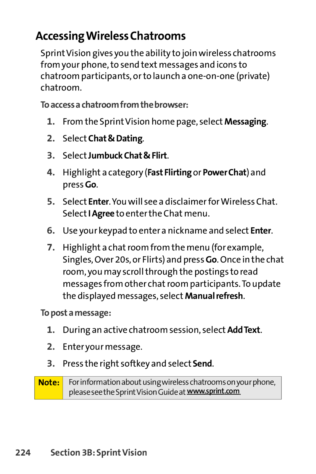 Sprint Nextel SCP-3200 manual AccessingWireless Chatrooms, Toaccessachatroomfromthebrowser, Topostamessage 