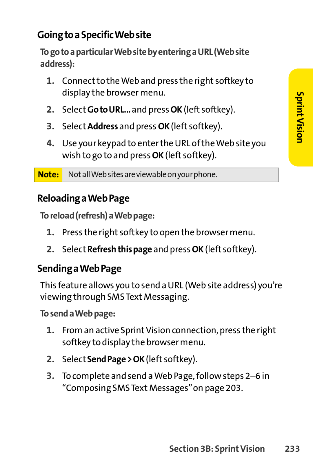 Sprint Nextel SCP-3200 manual GoingtoaSpecificWebsite, ReloadingaWebPage, SendingaWebPage 