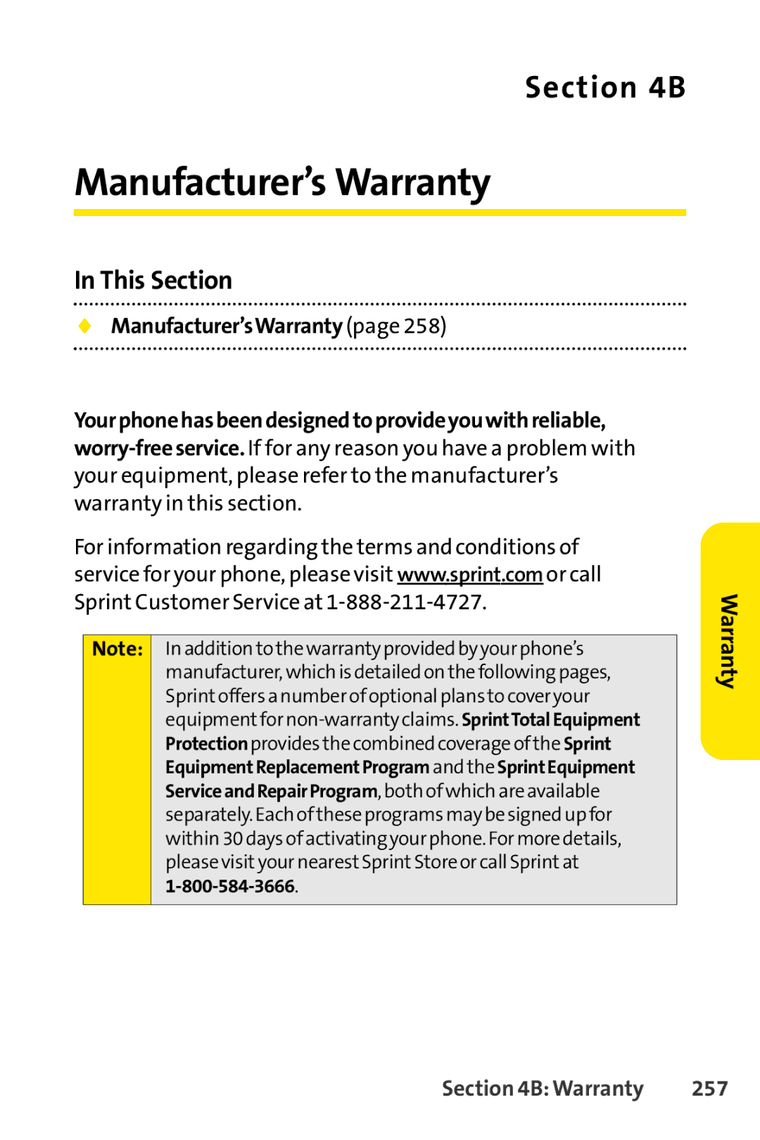 Sprint Nextel SCP-3200 manual Manufacturer’s Warranty, Manufacturer’sWarranty, Warranty 257 