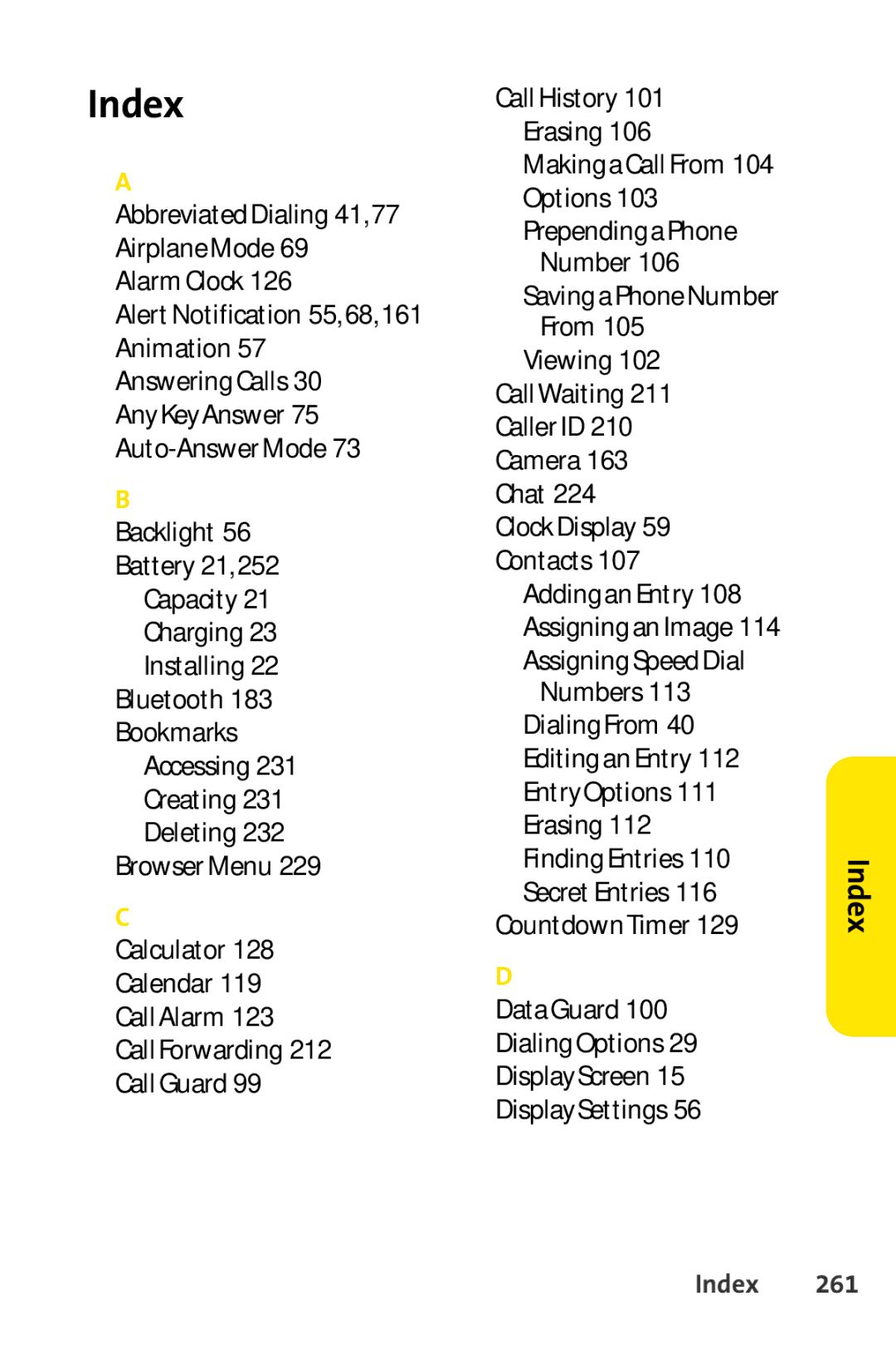 Sprint Nextel SCP-3200 manual Index 