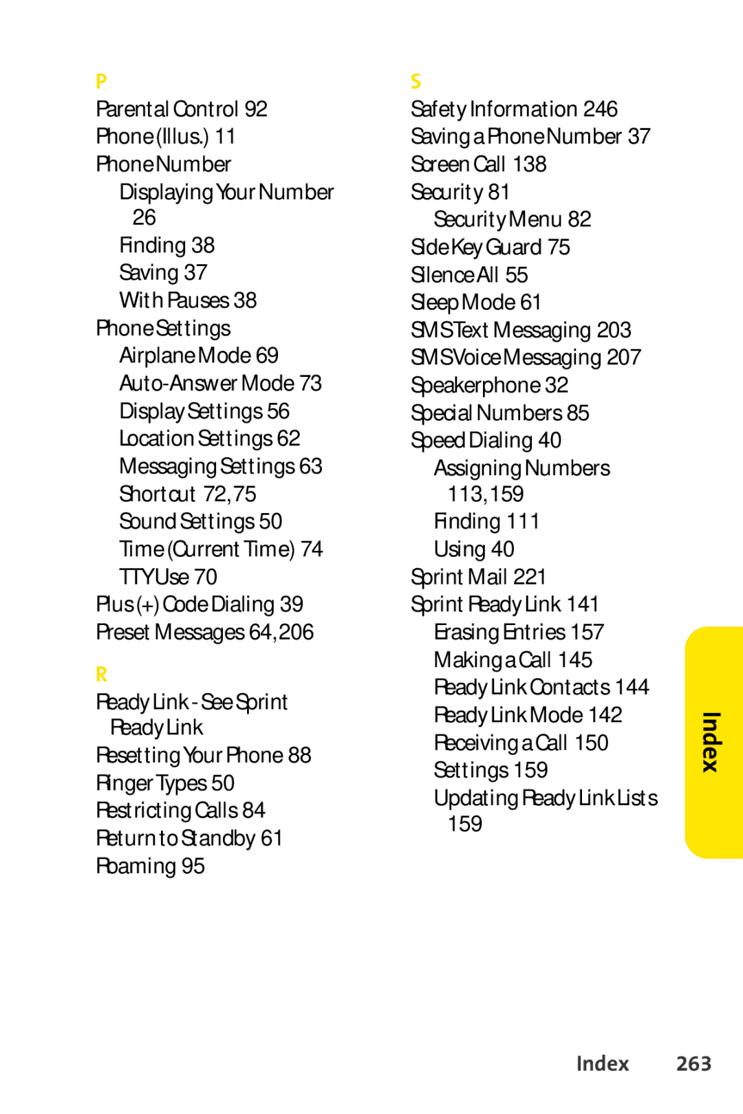 Sprint Nextel SCP-3200 manual Index 