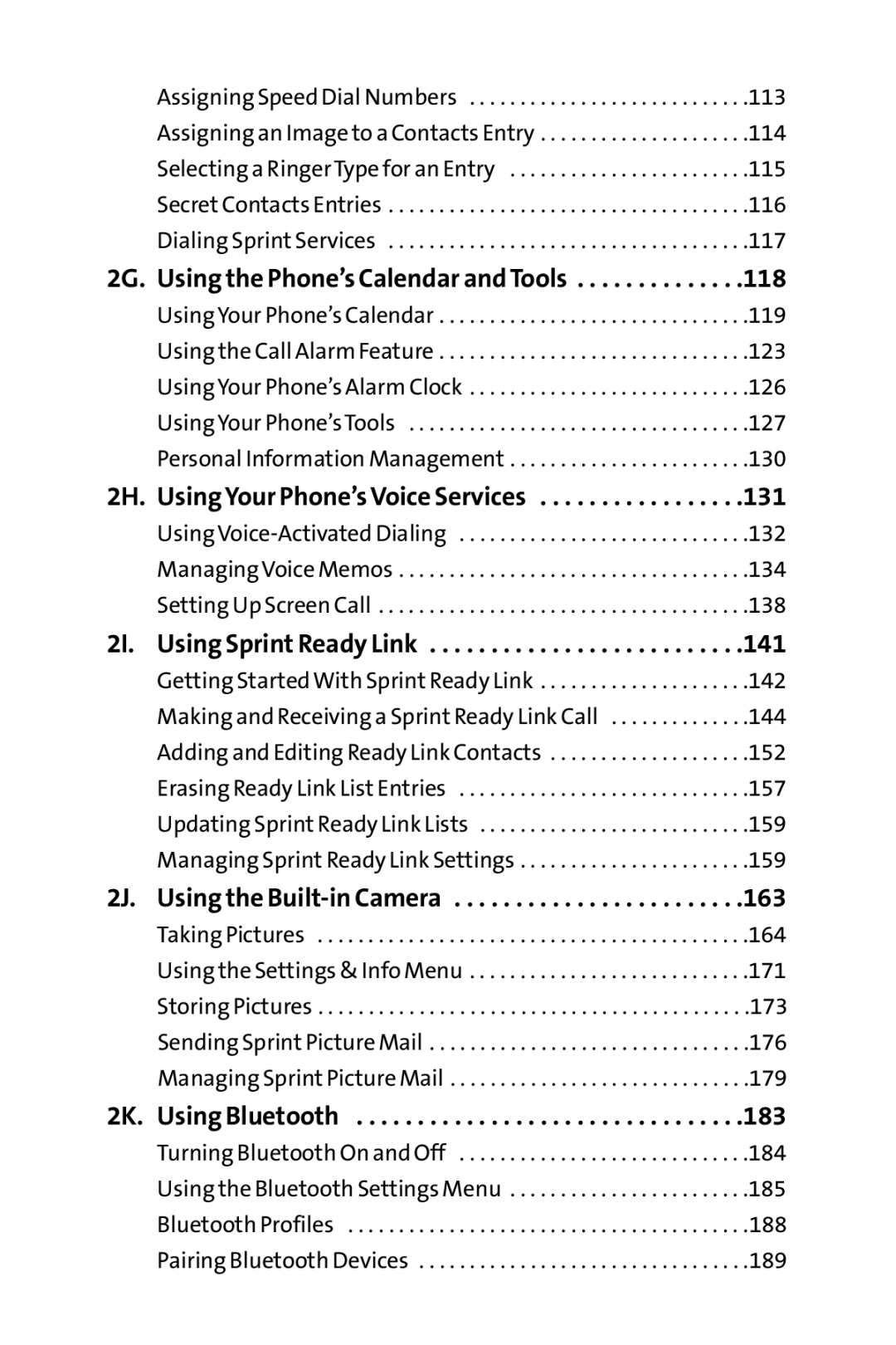 Sprint Nextel SCP-3200 manual 118, 131, 141, 163, 183 