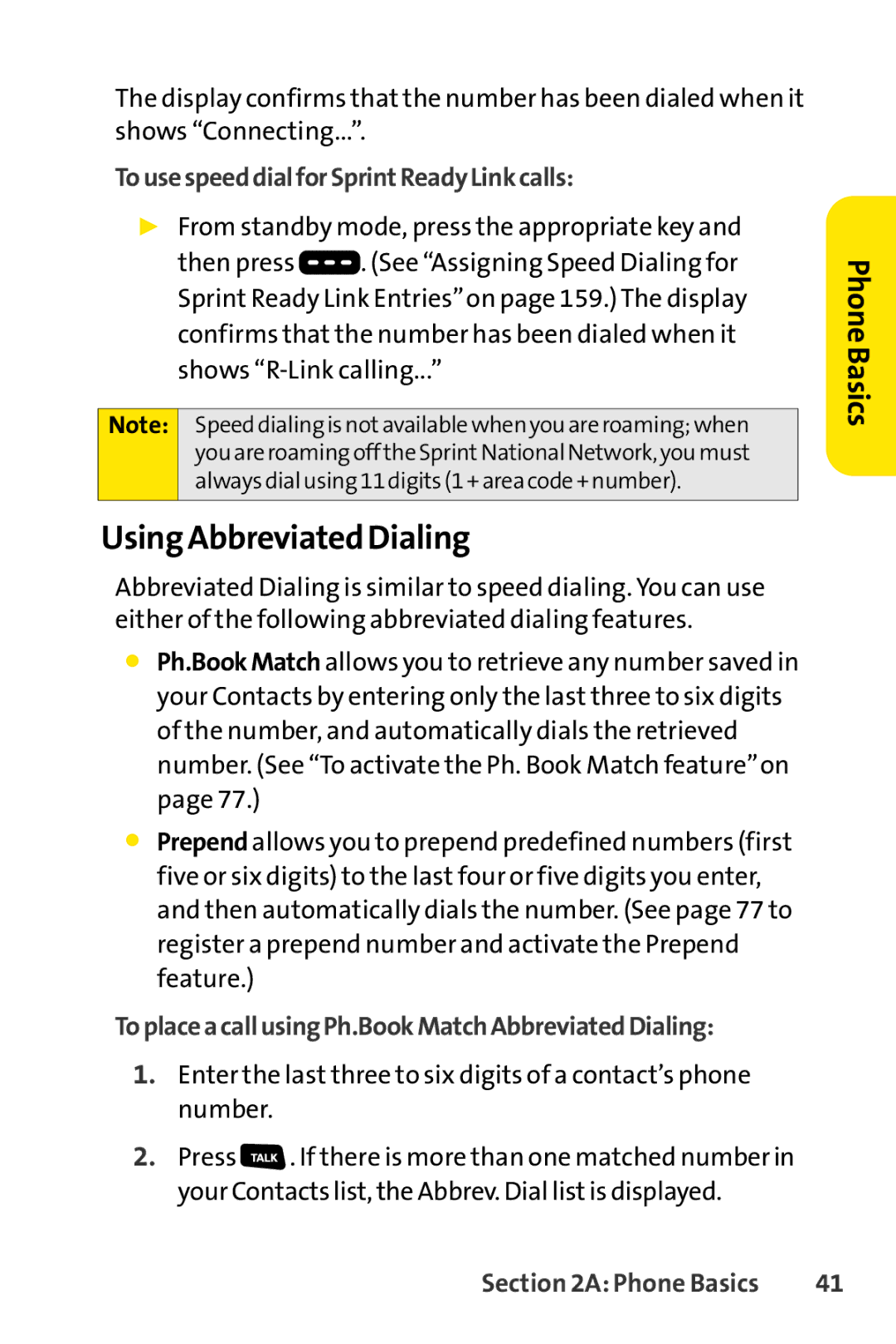 Sprint Nextel SCP-3200 manual Using Abbreviated Dialing, TousespeeddialforSprintReadyLinkcalls 