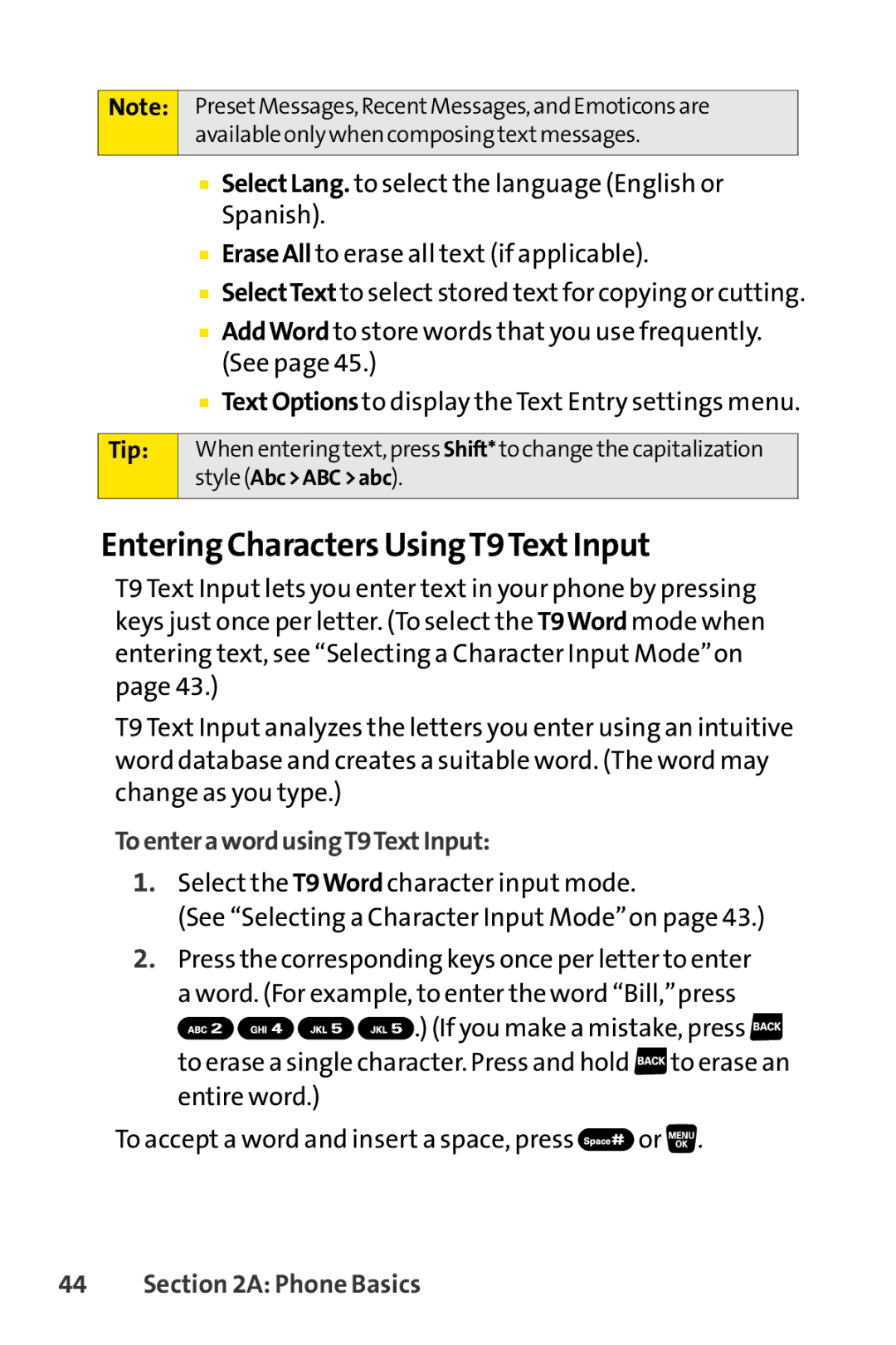 Sprint Nextel SCP-3200 manual Entering Characters UsingT9TextInput, ToenterawordusingT9TextInput 