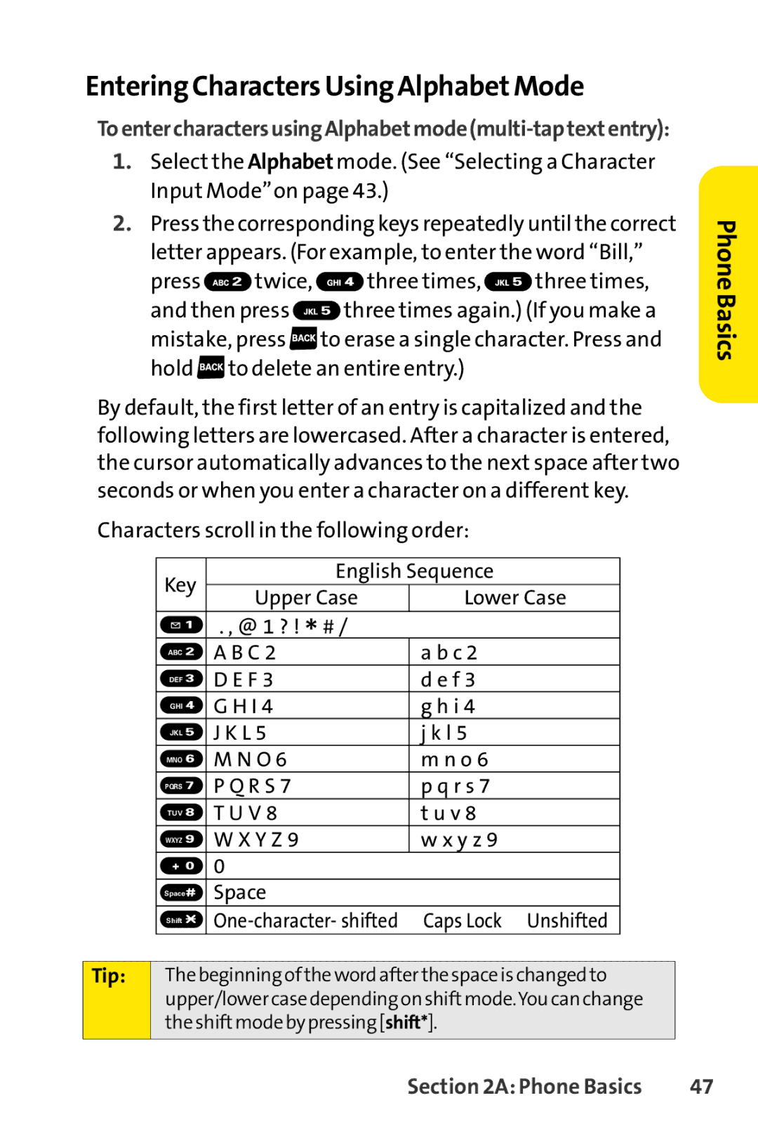 Sprint Nextel SCP-3200 manual Entering Characters Using AlphabetMode 