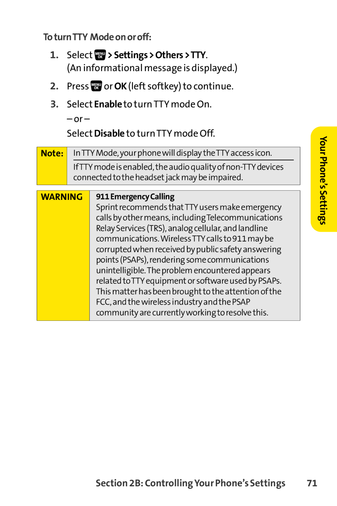 Sprint Nextel SCP-3200 manual ToturnTTY Modeonoroff, Select SettingsOthersTTY 