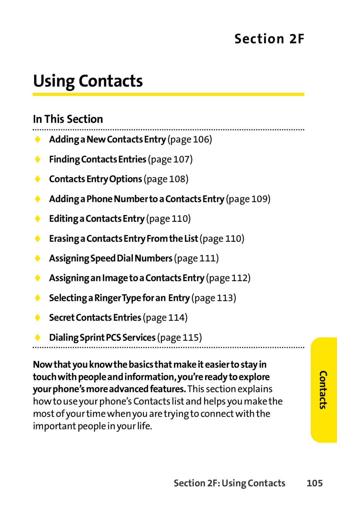 Sprint Nextel SCP-7000 manual Using Contacts, 105 