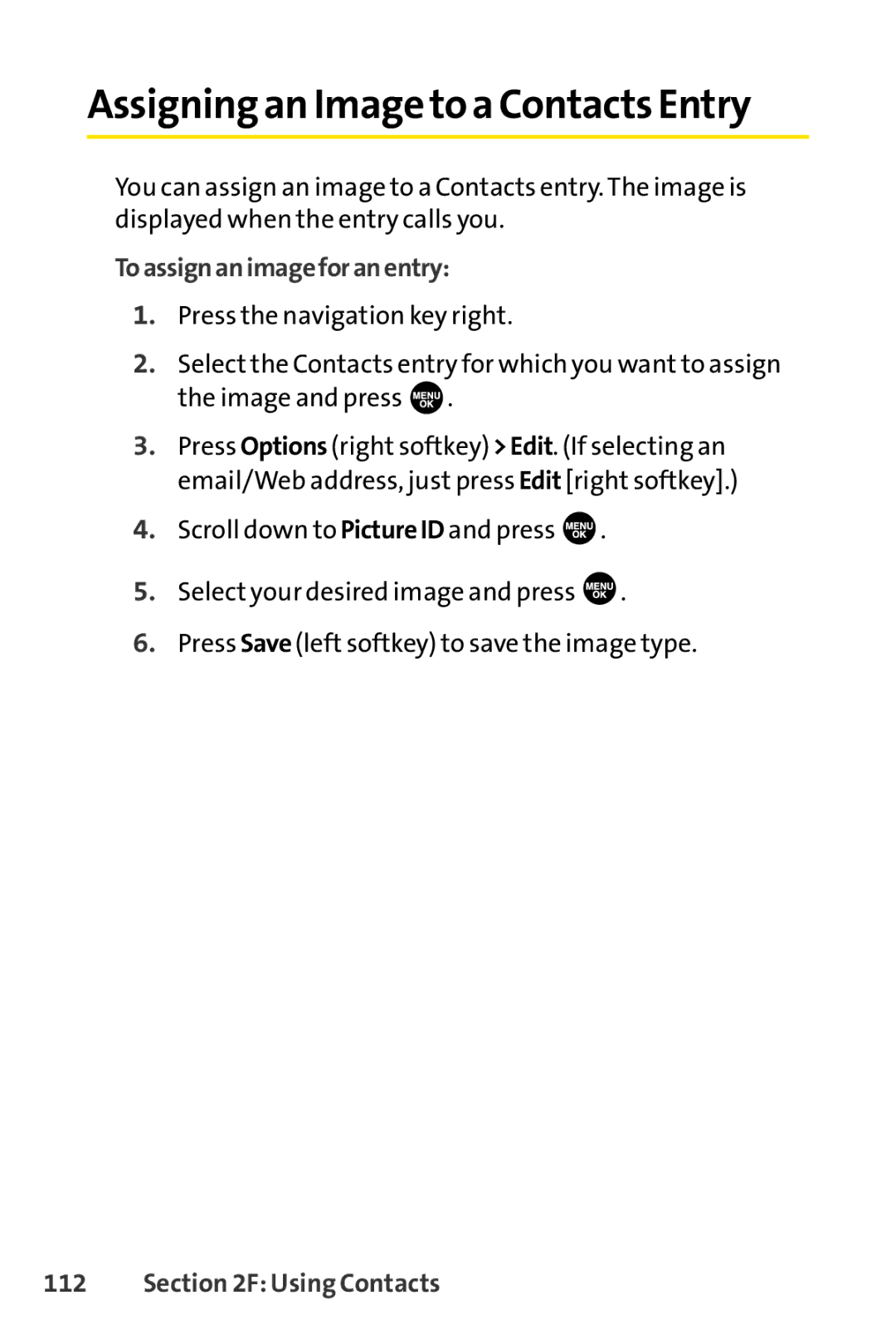 Sprint Nextel SCP-7000 manual Assigning an Image to a Contacts Entry, Toassignanimageforanentry 