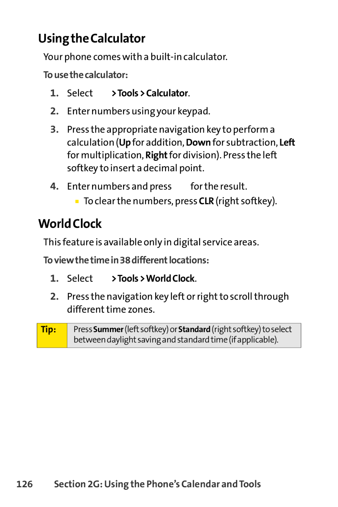 Sprint Nextel SCP-7000 manual Using the Calculator, World Clock, Tousethecalculator, Toviewthetimein38differentlocations 