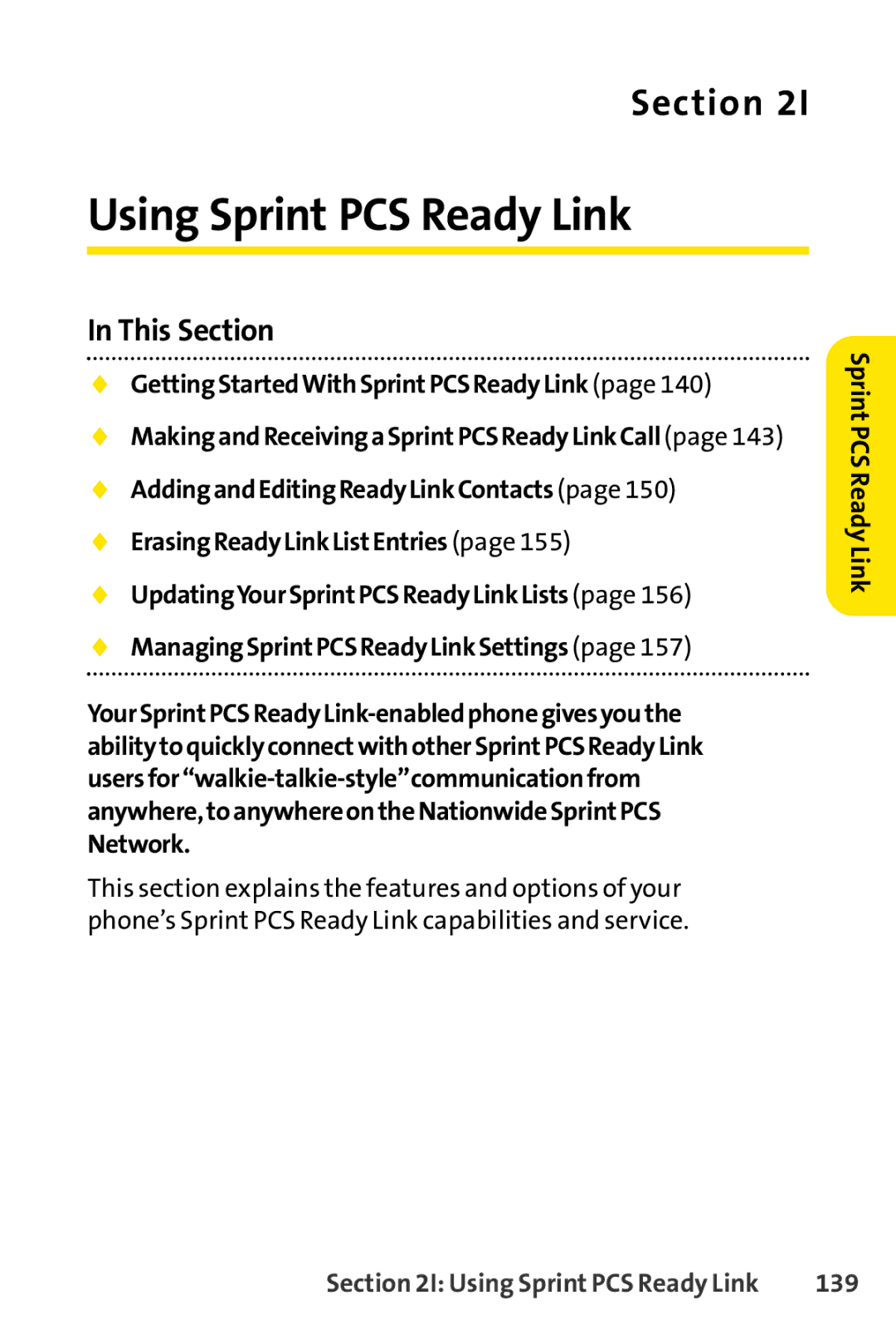 Sprint Nextel SCP-7000 manual Sprint PCS Ready Link, 139 