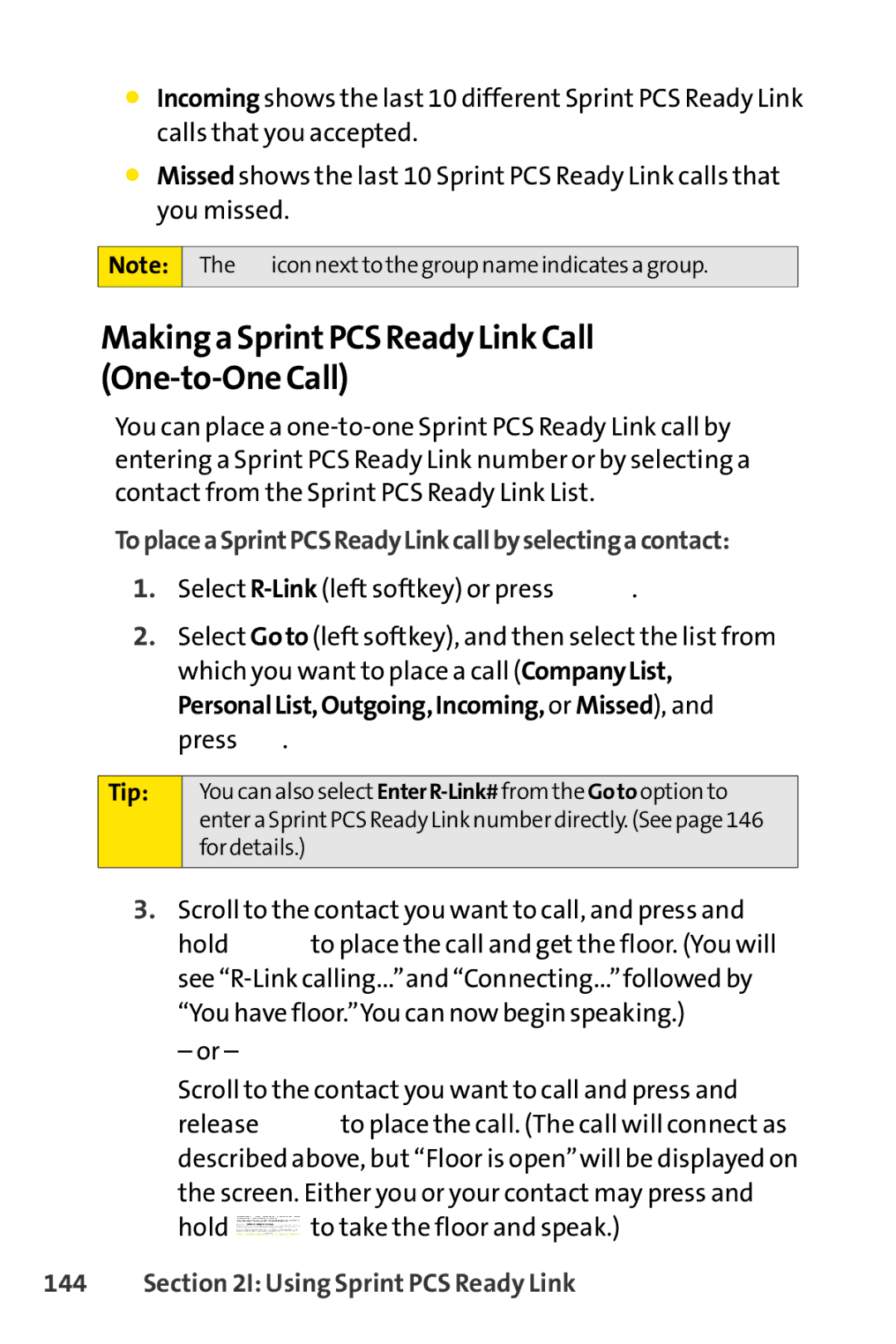 Sprint Nextel SCP-7000 manual Makinga SprintPCS Ready Link Call One-to-One Call 