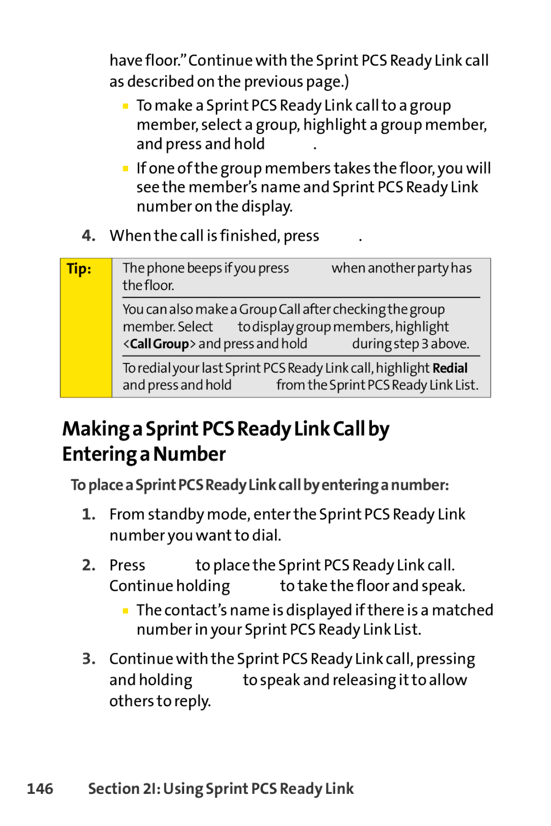 Sprint Nextel SCP-7000 manual Making a SprintPCS Ready Link Call by Entering a Number 