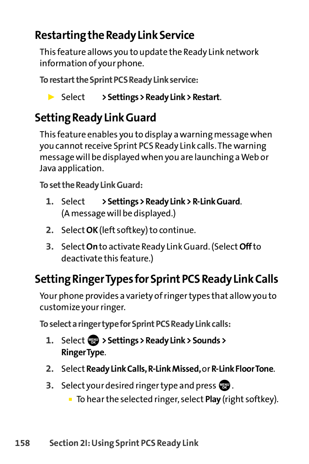 Sprint Nextel SCP-7000 Restarting the Ready Link Service, Setting Ready Link Guard, TorestarttheSprintPCSReadyLinkservice 