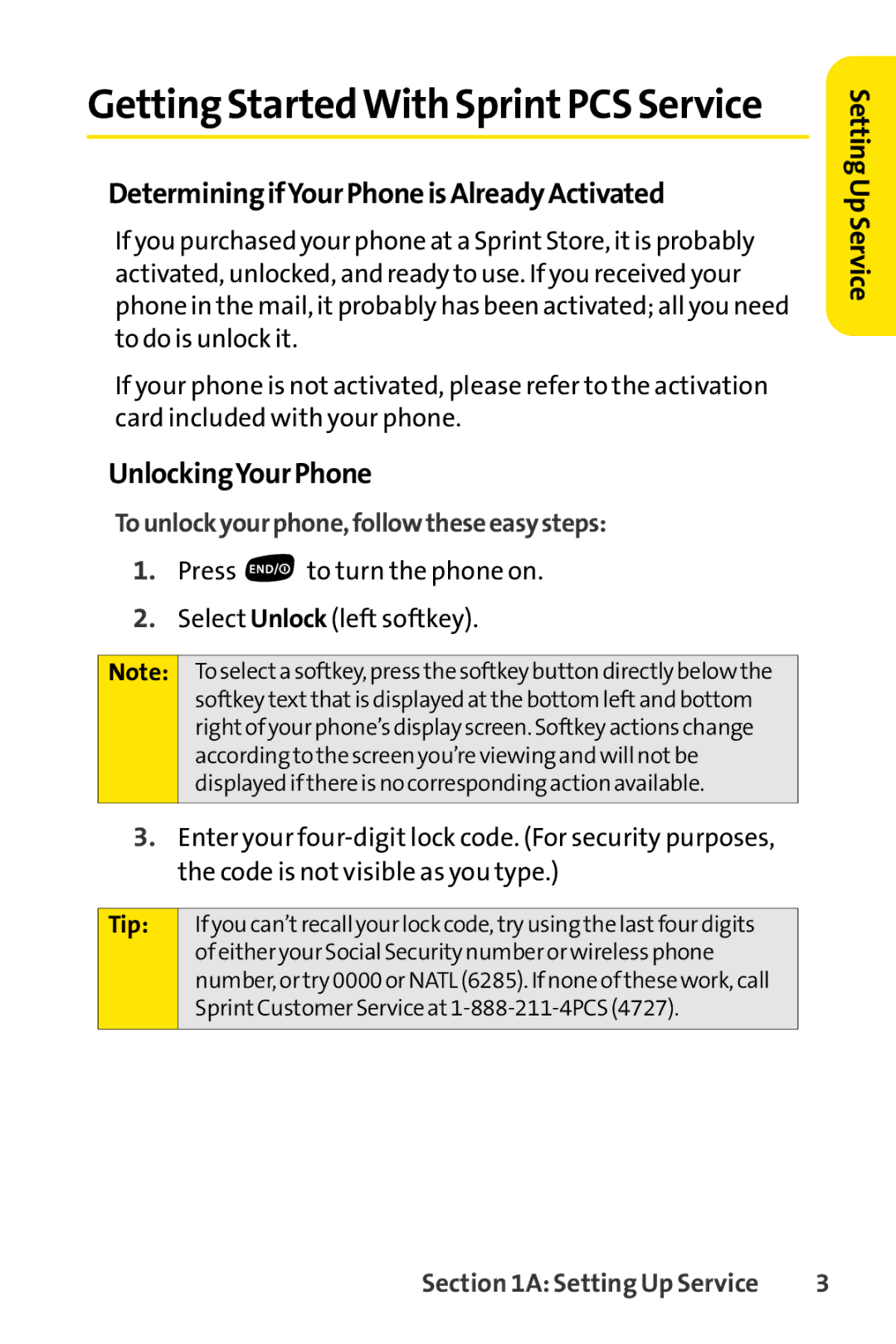 Sprint Nextel SCP-7000 manual DeterminingifYourPhoneisAlreadyActivated, UnlockingYourPhone, Tip 