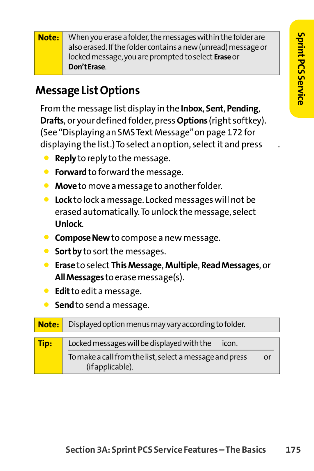 Sprint Nextel SCP-7000 manual Message ListOptions, 175 