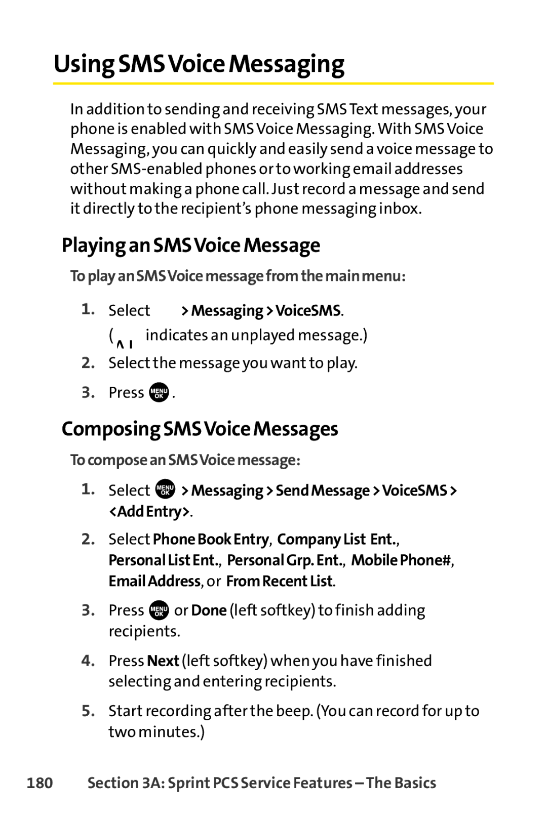 Sprint Nextel SCP-7000 manual Using SMSVoice Messaging, Playing an SMSVoice Message, Composing SMSVoice Messages 