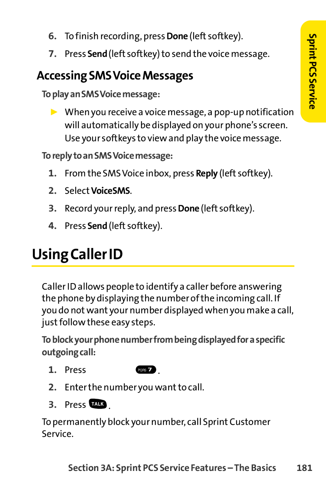 Sprint Nextel SCP-7000 Using Caller ID, Accessing SMSVoice Messages, ToplayanSMSVoicemessage, ToreplytoanSMSVoicemessage 