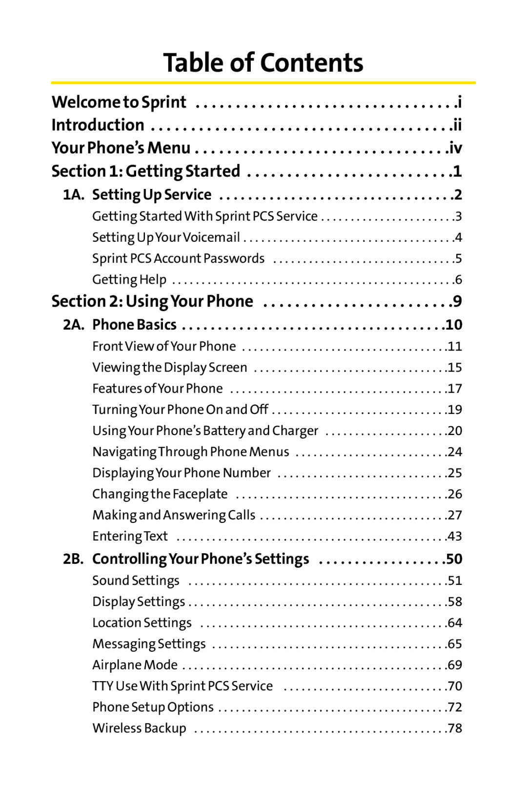 Sprint Nextel SCP-7000 manual Table of Contents 