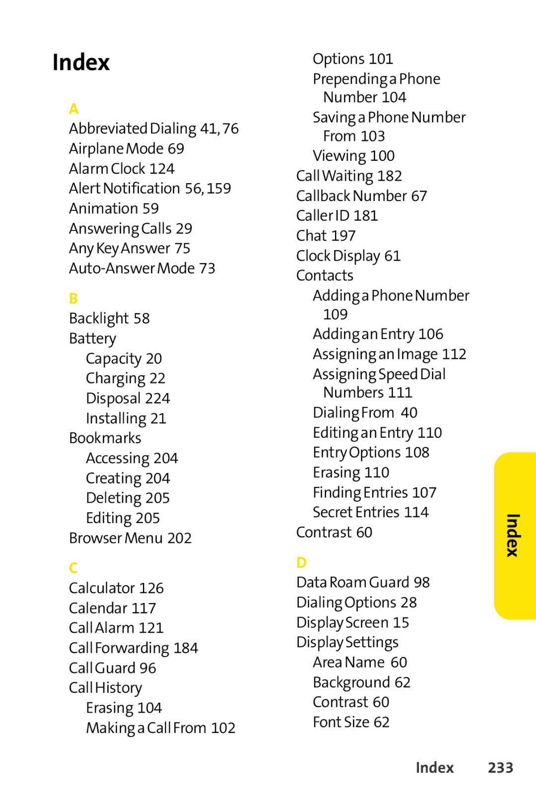 Sprint Nextel SCP-7000 manual Index 233 