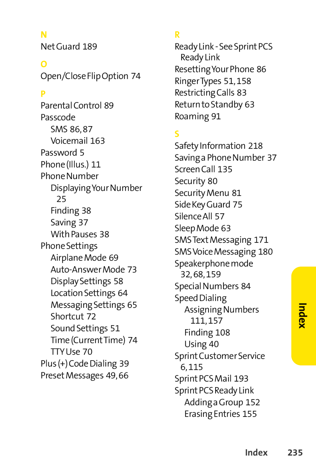 Sprint Nextel SCP-7000 manual Index 